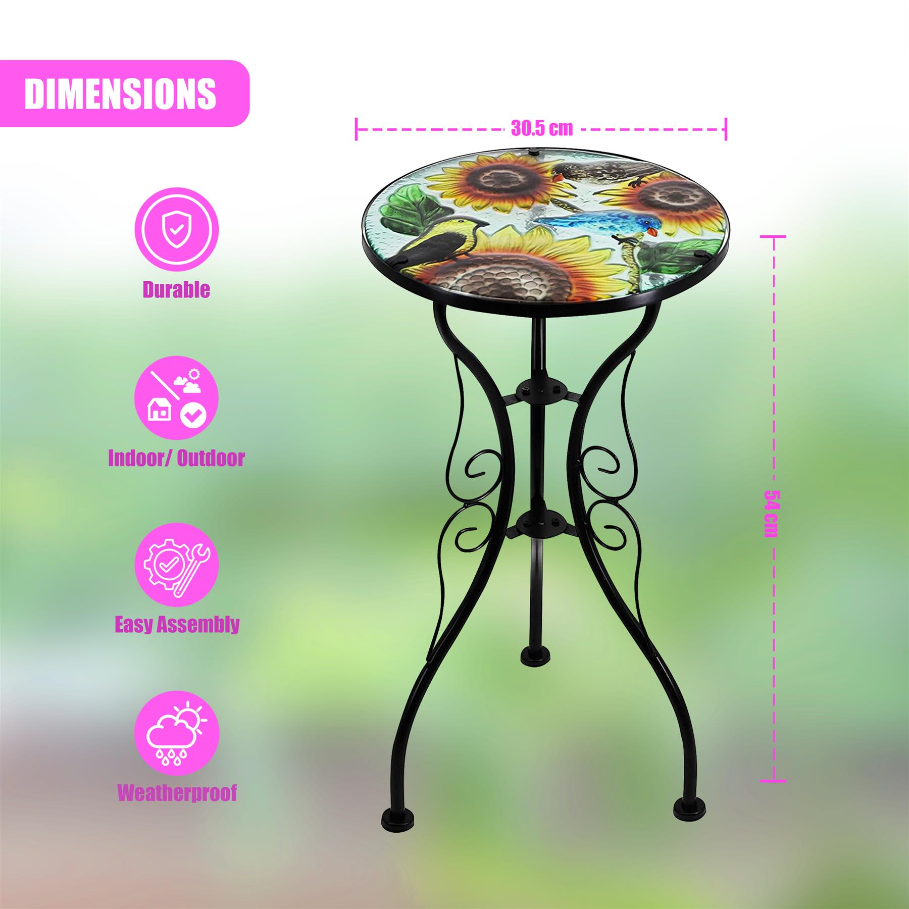 Iron/Glass Round Side Coffee Patio Table Mosaic Design Garden Flower Plant Stand - Picture 76 of 76