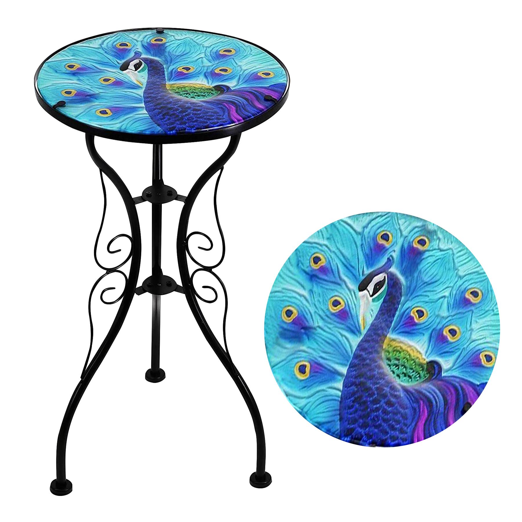 Iron/Glass Round Side Coffee Patio Table Mosaic Design Garden Flower Plant Stand - Picture 3 of 76