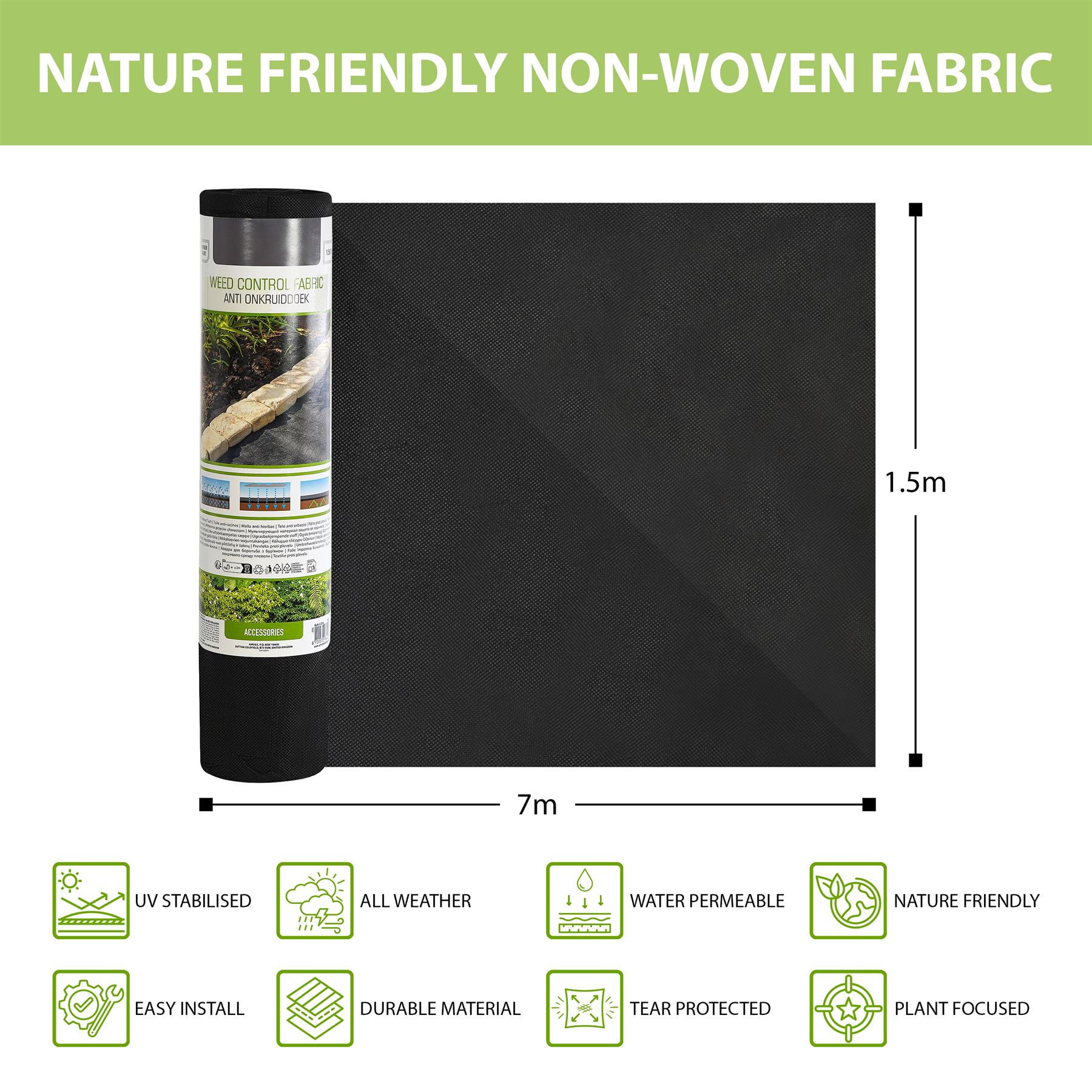 Non-Woven Weed Control Fabrics 1.5x7m Ground Landscape Garden Membrane - Produktbild 1