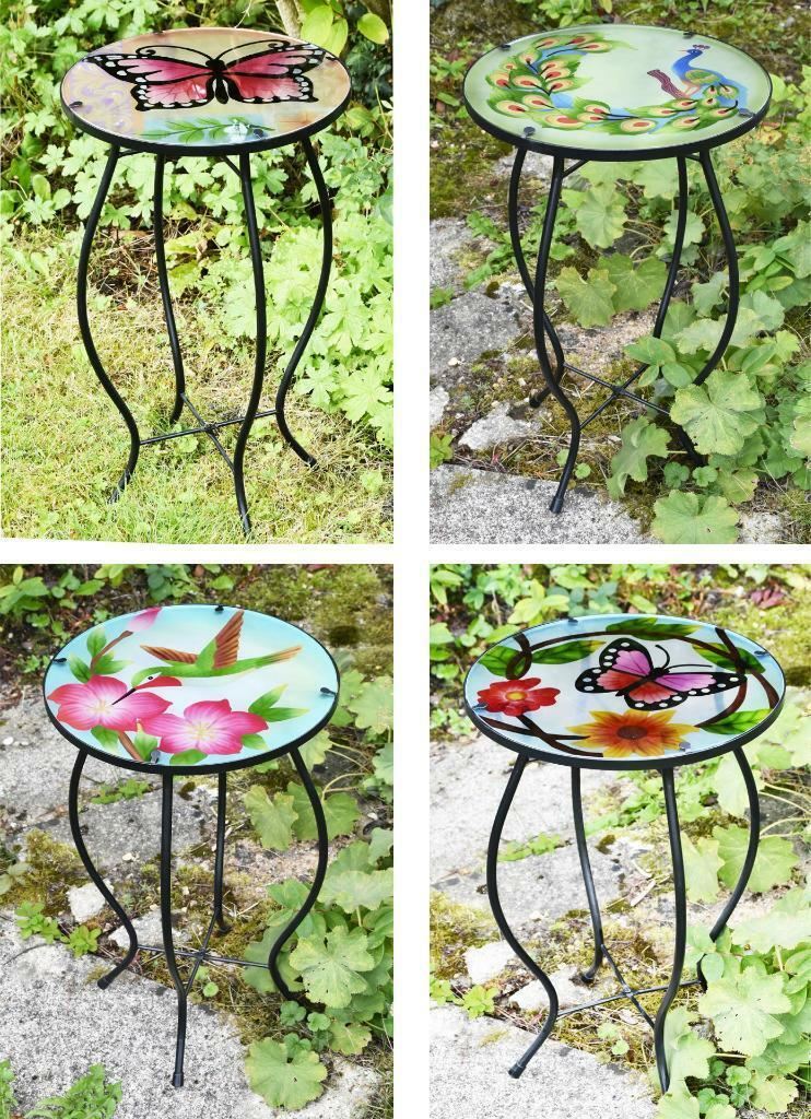 Iron/Glass Round Side Coffee Patio Table Mosaic Design Garden Flower Plant Stand - Picture 53 of 76