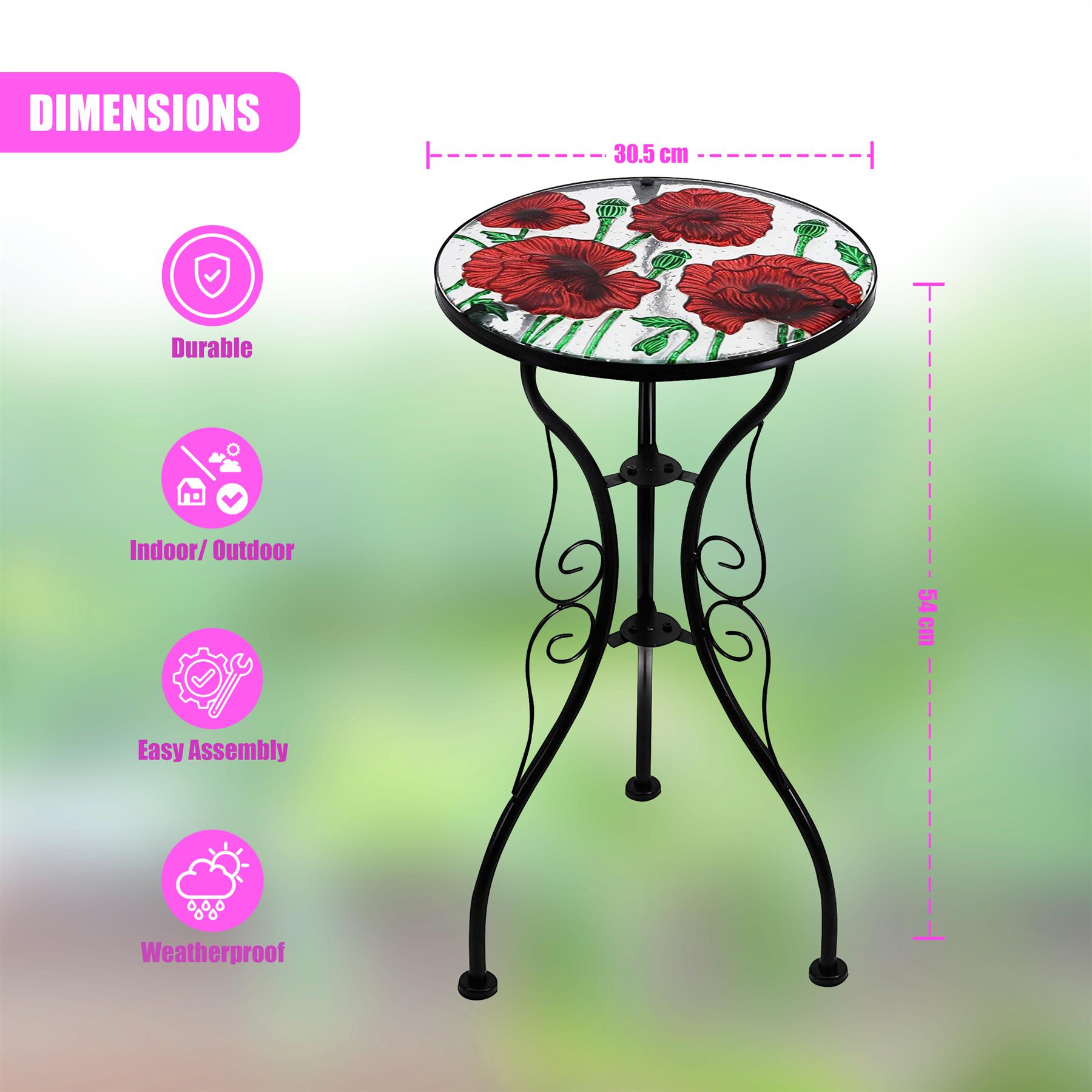 Iron/Glass Round Side Coffee Patio Table Mosaic Design Garden Flower Plant Stand - Picture 52 of 76