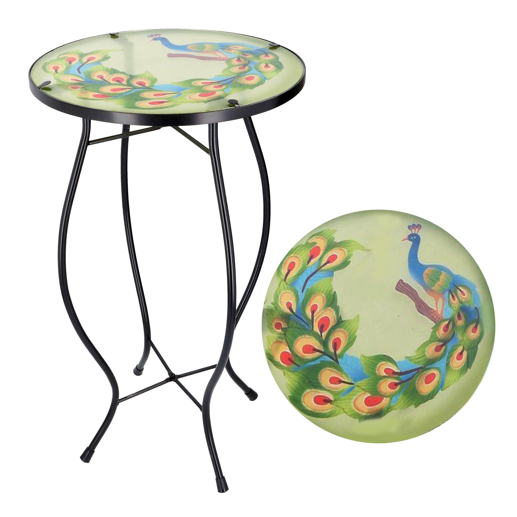 Iron/Glass Round Side Coffee Patio Table Mosaic Design Garden Flower Plant Stand - Picture 36 of 76
