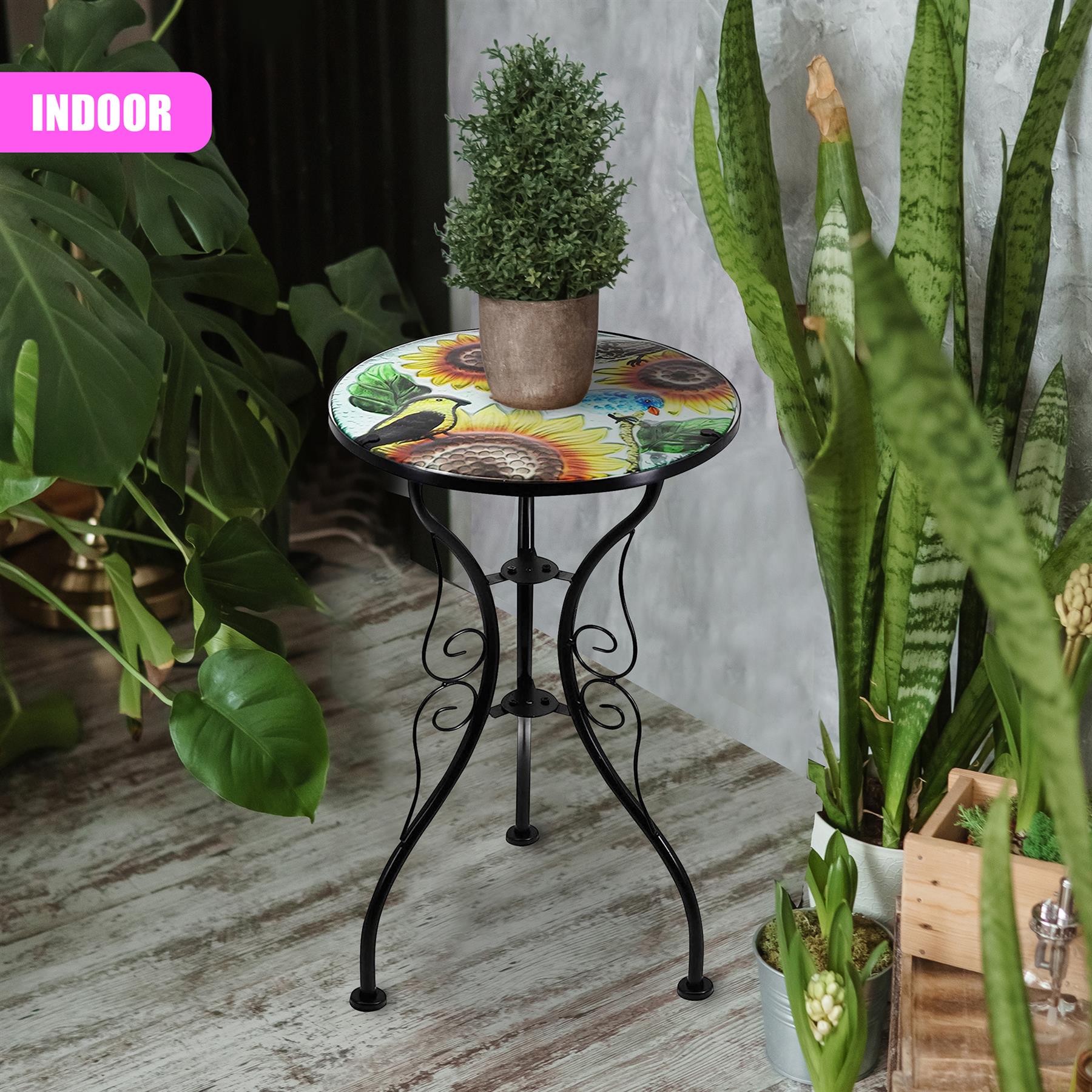 Iron/Glass Round Side Coffee Patio Table Mosaic Design Garden Flower Plant Stand - Picture 69 of 76
