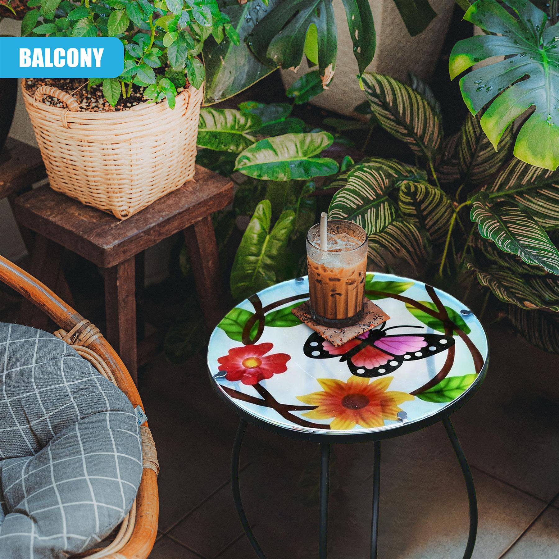 Iron/Glass Round Side Coffee Patio Table Mosaic Design Garden Flower Plant Stand - Picture 65 of 76