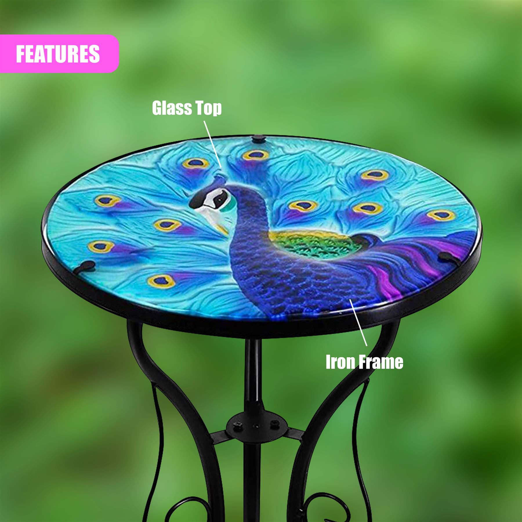 Iron/Glass Round Side Coffee Patio Table Mosaic Design Garden Flower Plant Stand - Picture 6 of 76