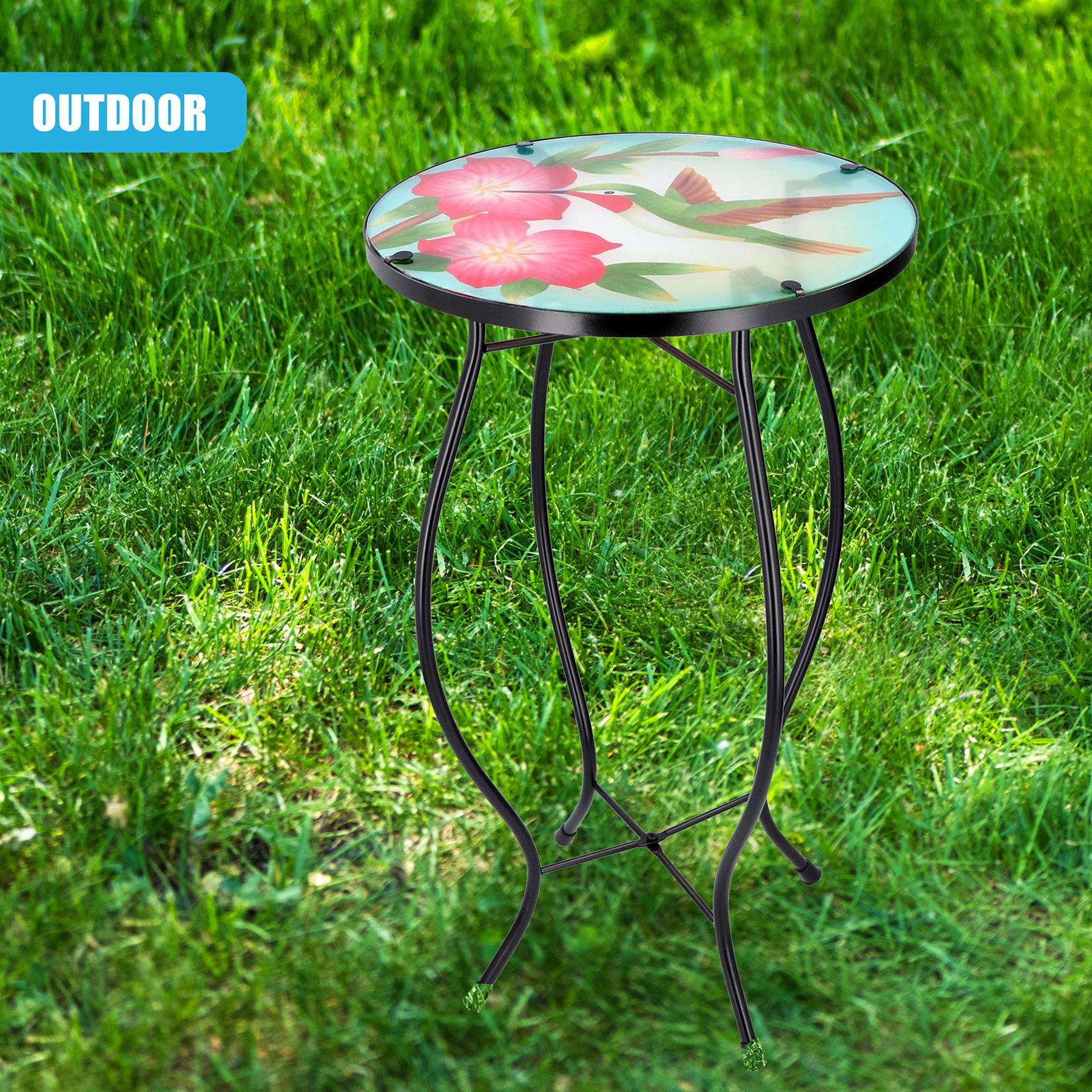 Iron/Glass Round Side Coffee Patio Table Mosaic Design Garden Flower Plant Stand - Picture 14 of 76