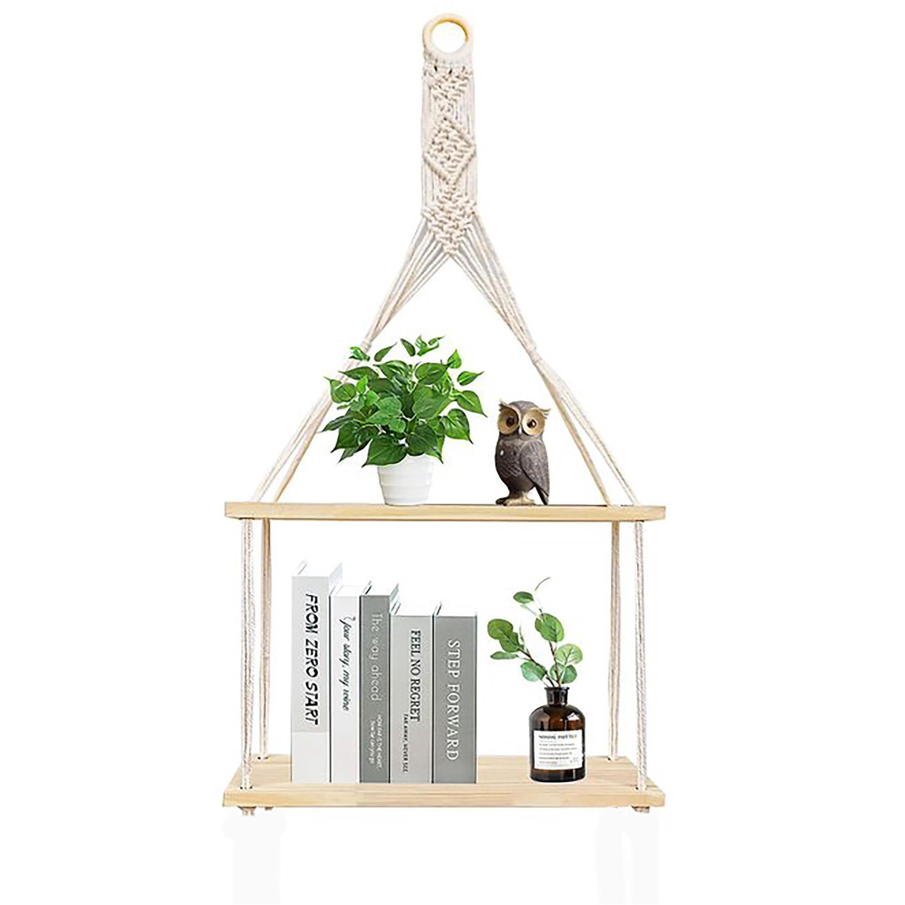 1/2 Tier Hanging Floating Rope Shelf Wooden Storage Kitchen Wall Boho Decor Gift - Picture 21 of 21