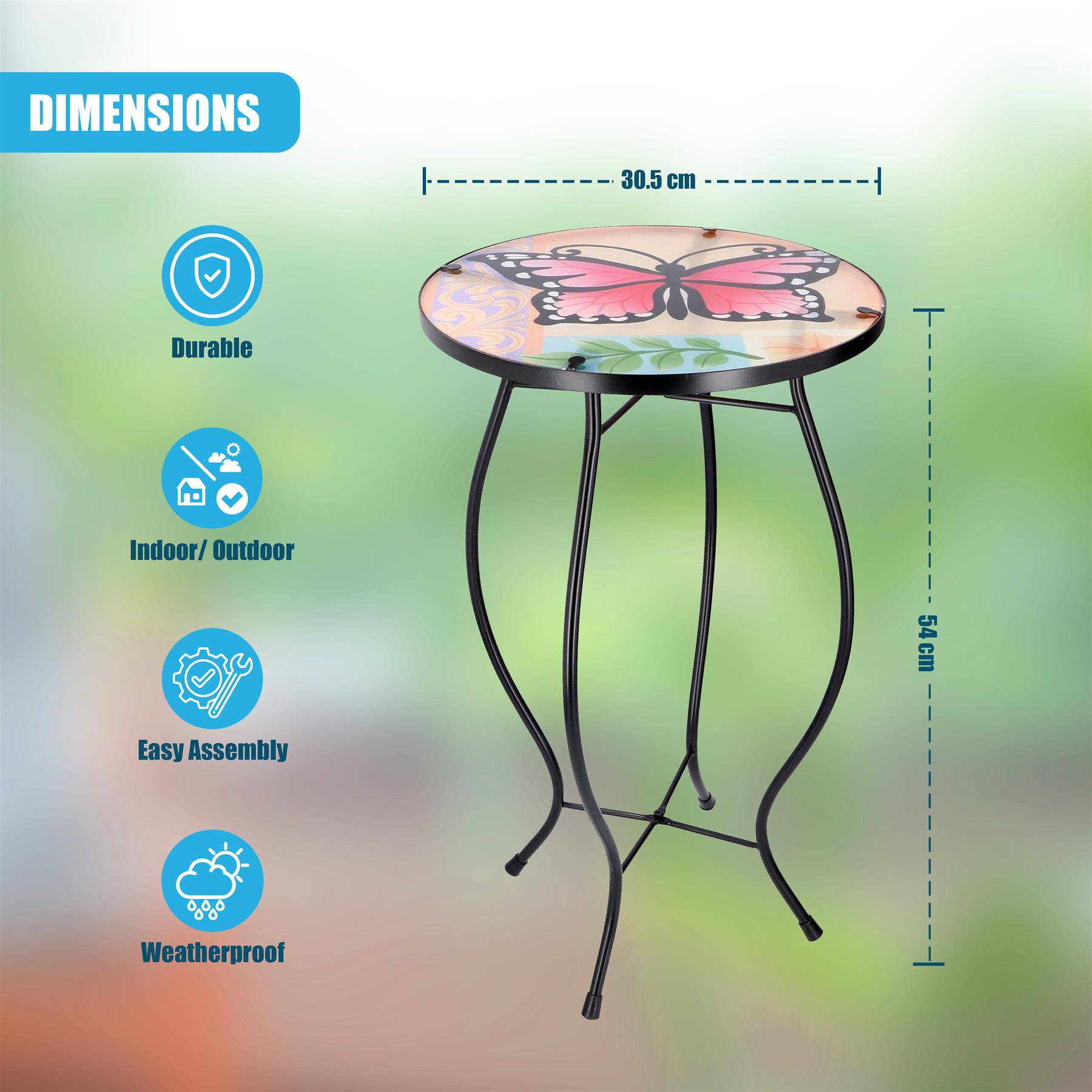 Iron/Glass Round Side Coffee Patio Table Mosaic Design Garden Flower Plant Stand - Picture 35 of 76
