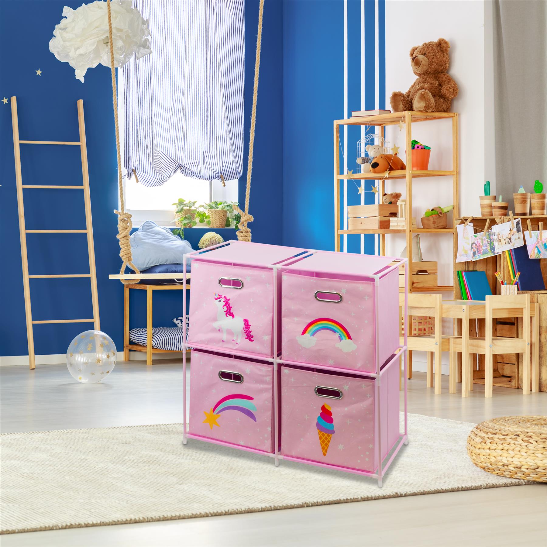 Kids Unicorn Design Storage Cubes with Handles Foldable Toy Chest Box  Organizer