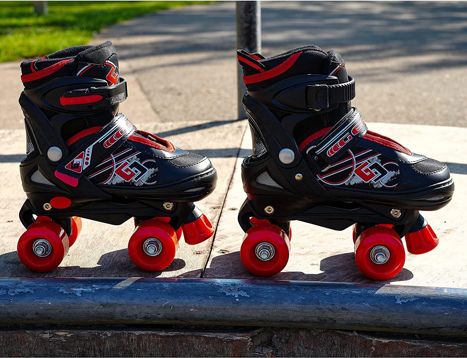 Kids Adjustable 4 Wheel Red Quad Roller Skates For Girls & Boys Adjustable Sizes - Picture 24 of 28