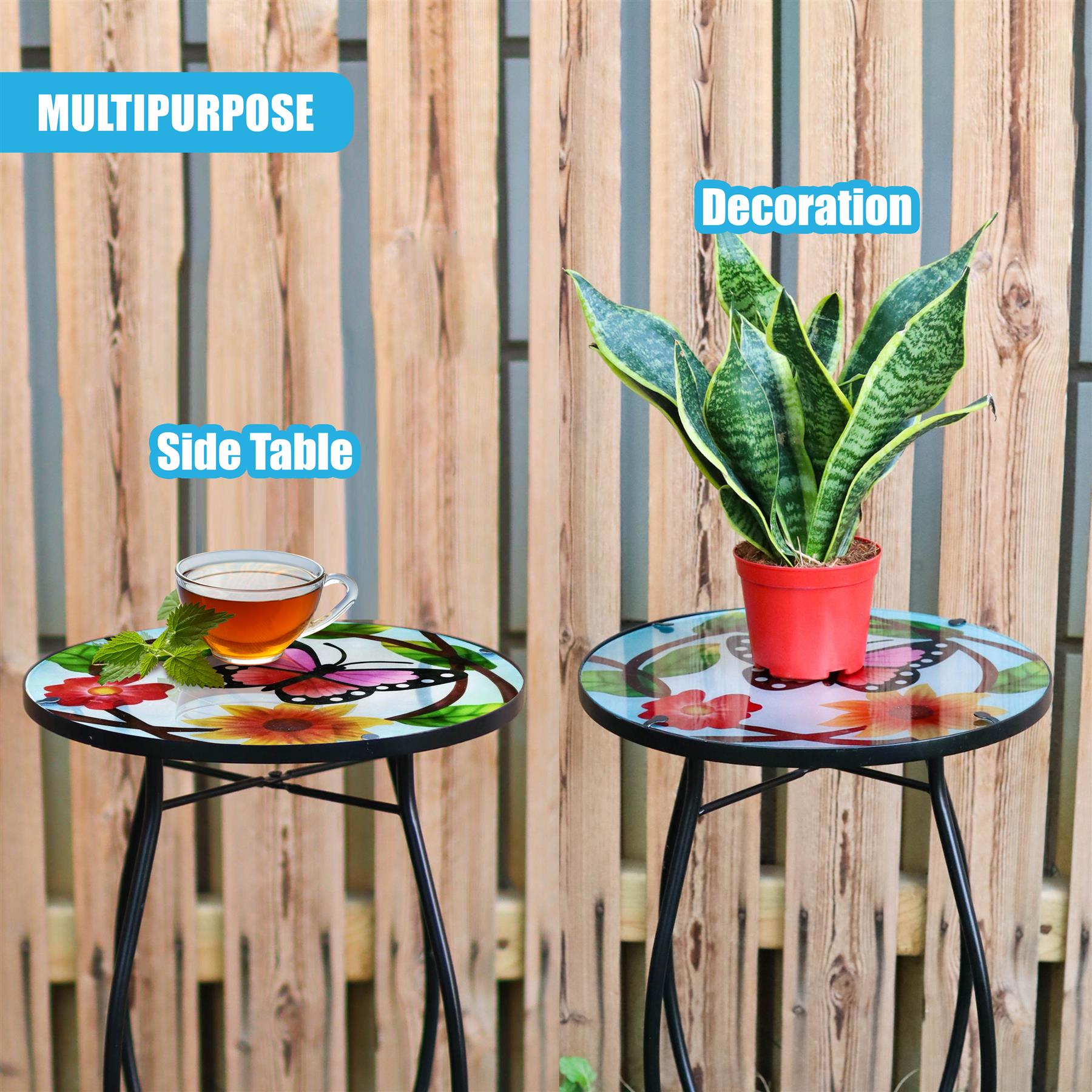 Iron/Glass Round Side Coffee Patio Table Mosaic Design Garden Flower Plant Stand - Picture 66 of 76
