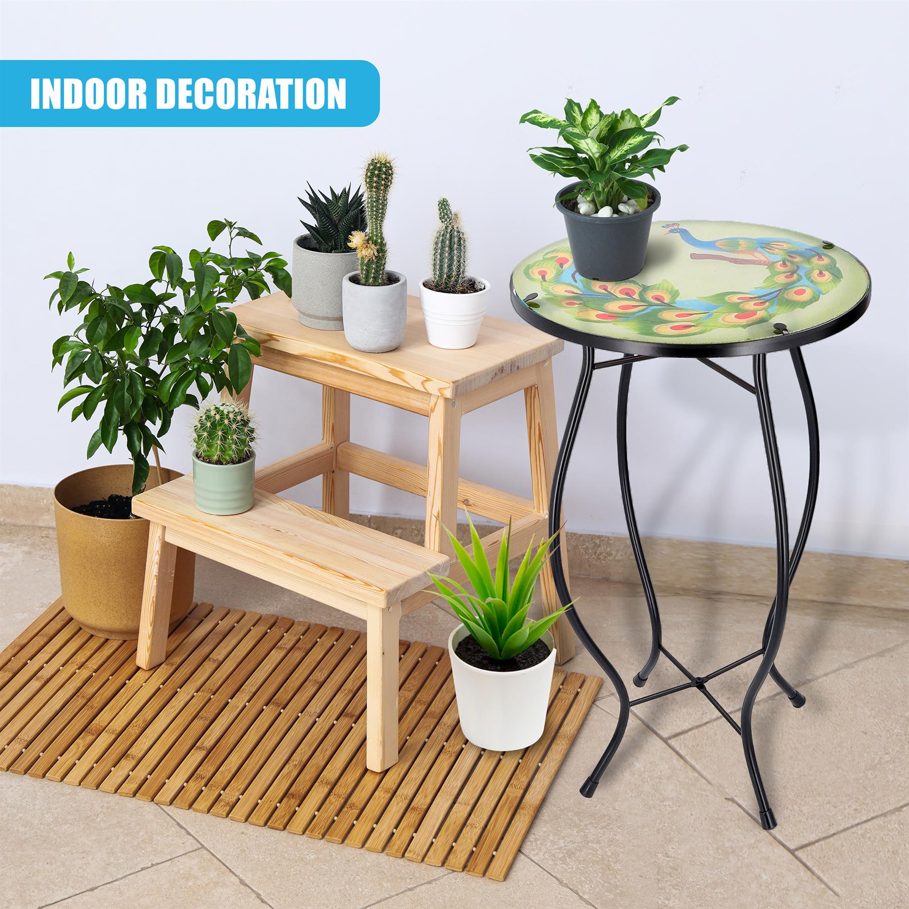Iron/Glass Round Side Coffee Patio Table Mosaic Design Garden Flower Plant Stand - Picture 37 of 76