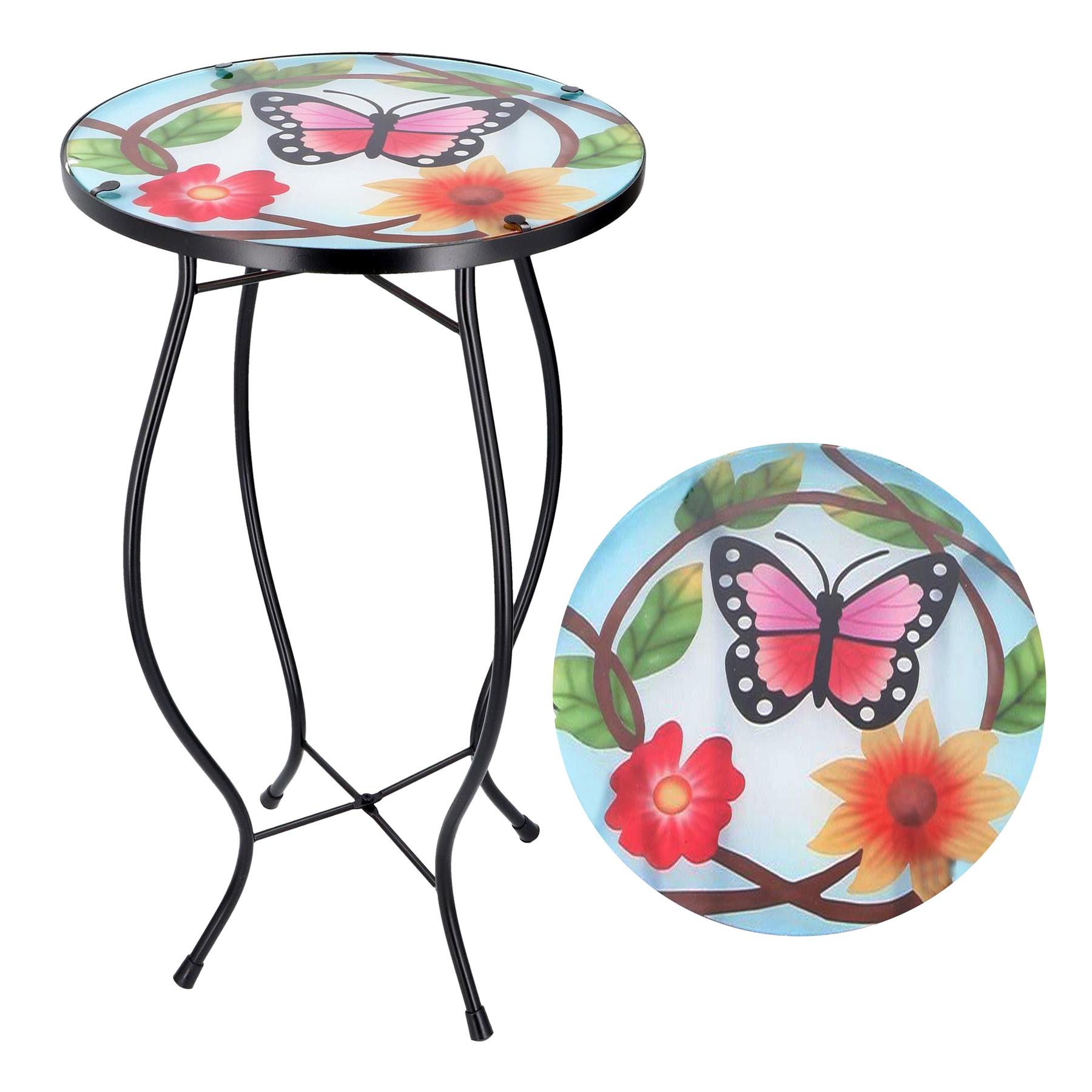 Iron/Glass Round Side Coffee Patio Table Mosaic Design Garden Flower Plant Stand - Picture 59 of 76
