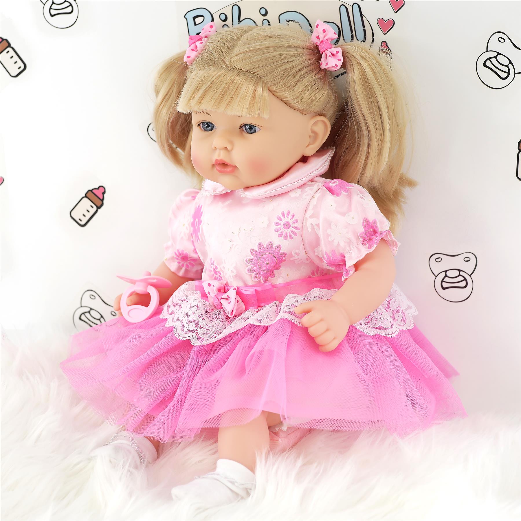 18" Baby Dolls Girls Pink Clothes Soft Body Sounds Styling Hair Dummy BiBi Doll - Picture 9 of 21