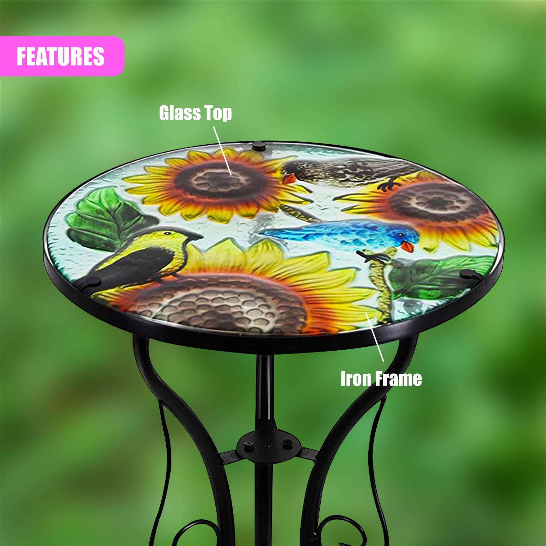 Iron/Glass Round Side Coffee Patio Table Mosaic Design Garden Flower Plant Stand - Picture 72 of 76