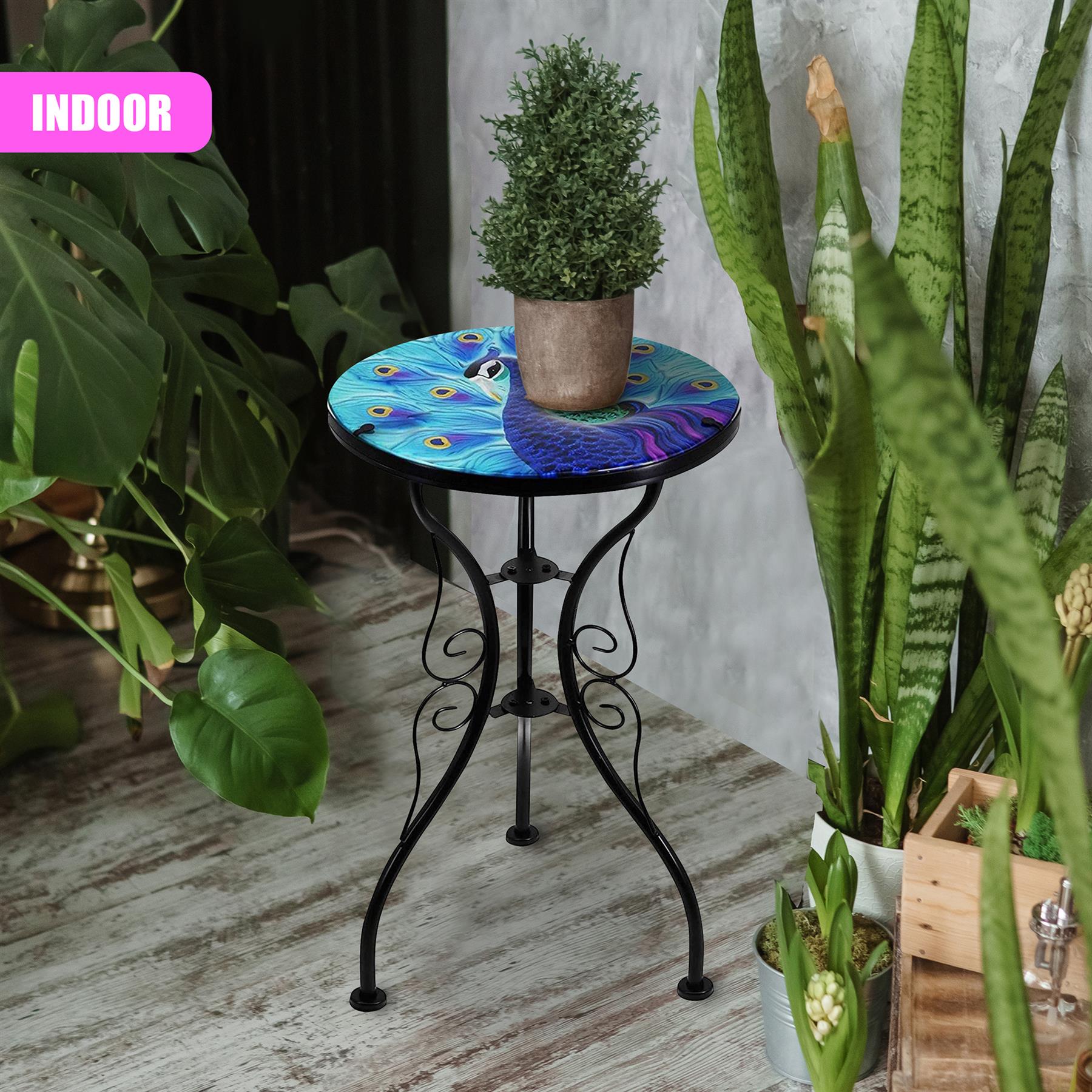 Iron/Glass Round Side Coffee Patio Table Mosaic Design Garden Flower Plant Stand - Picture 8 of 76
