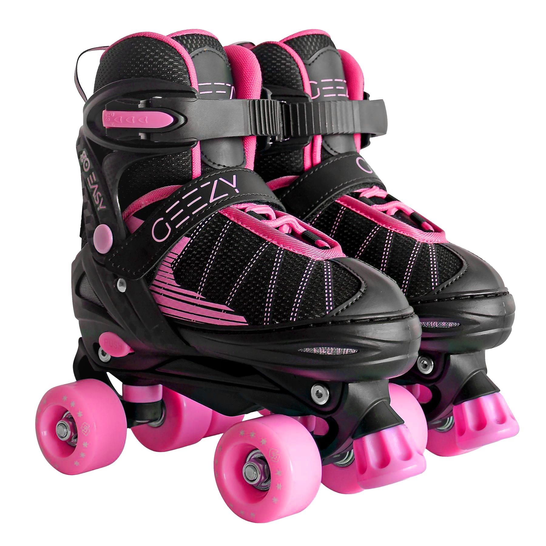 Kids 4 Wheel Quad Pink & Black Roller Skates Boots For Girls & Boys Adjustable - Picture 15 of 28