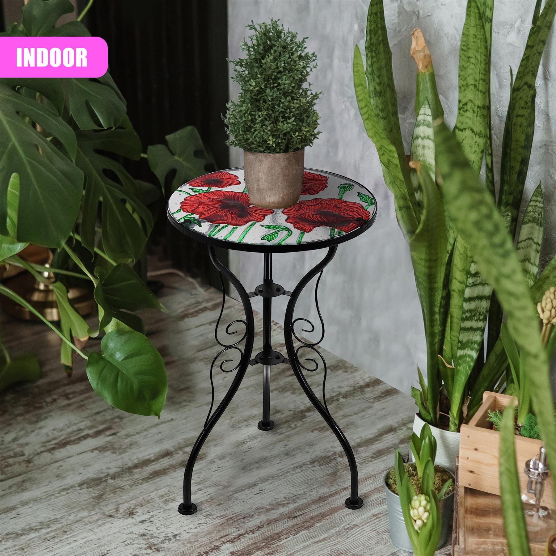 Iron/Glass Round Side Coffee Patio Table Mosaic Design Garden Flower Plant Stand - Picture 50 of 76