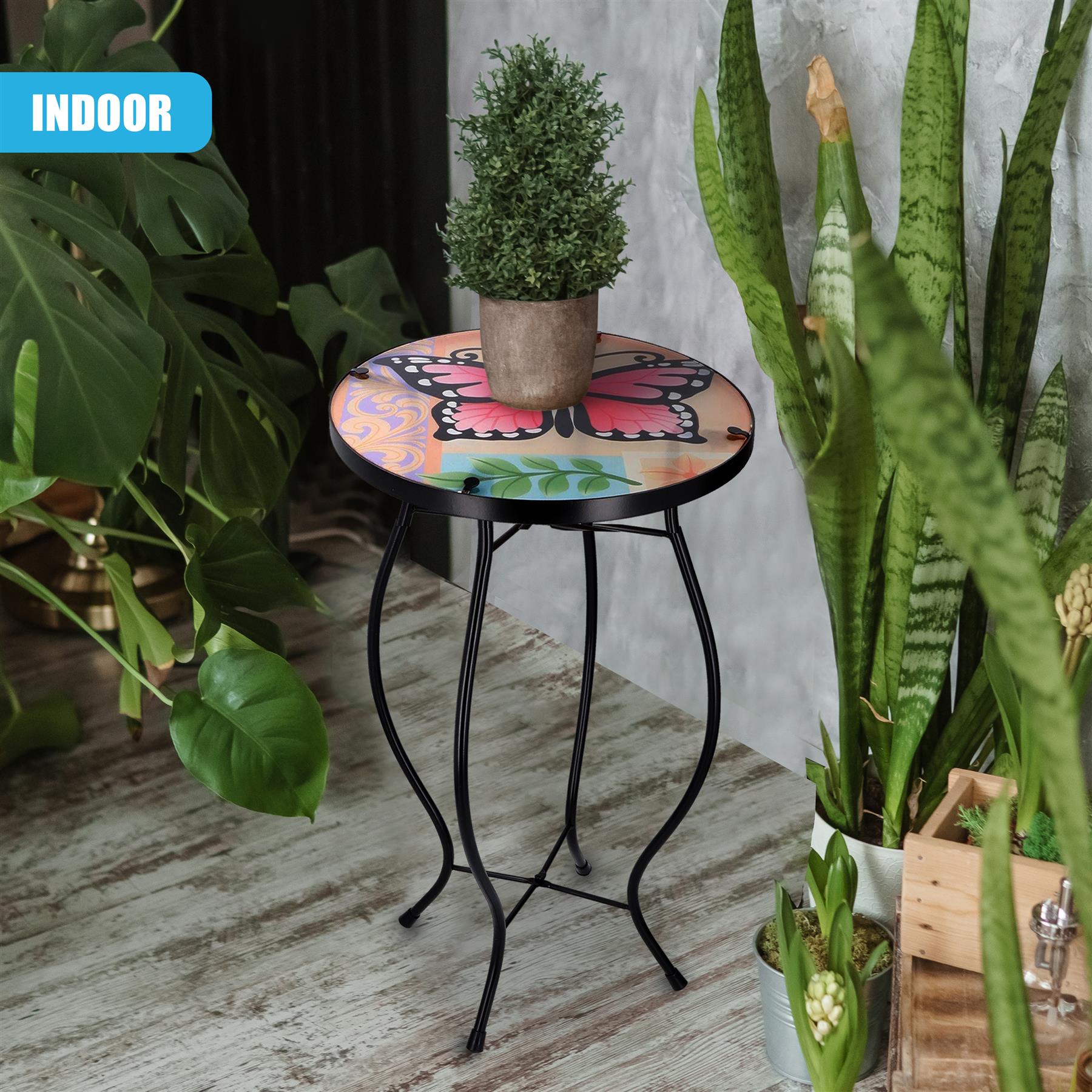 Iron/Glass Round Side Coffee Patio Table Mosaic Design Garden Flower Plant Stand - Picture 32 of 76