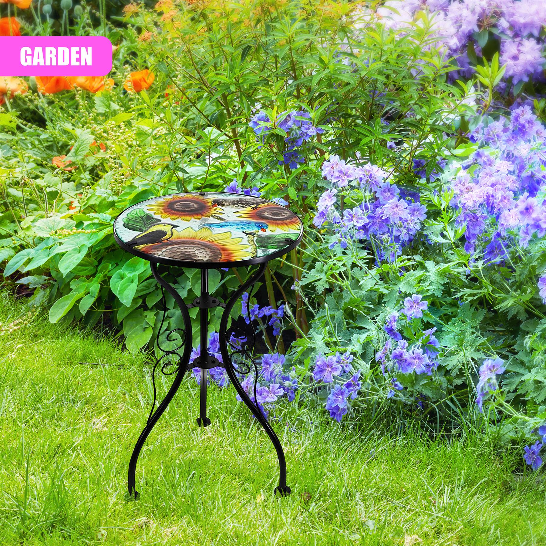 Iron/Glass Round Side Coffee Patio Table Mosaic Design Garden Flower Plant Stand - Picture 74 of 76