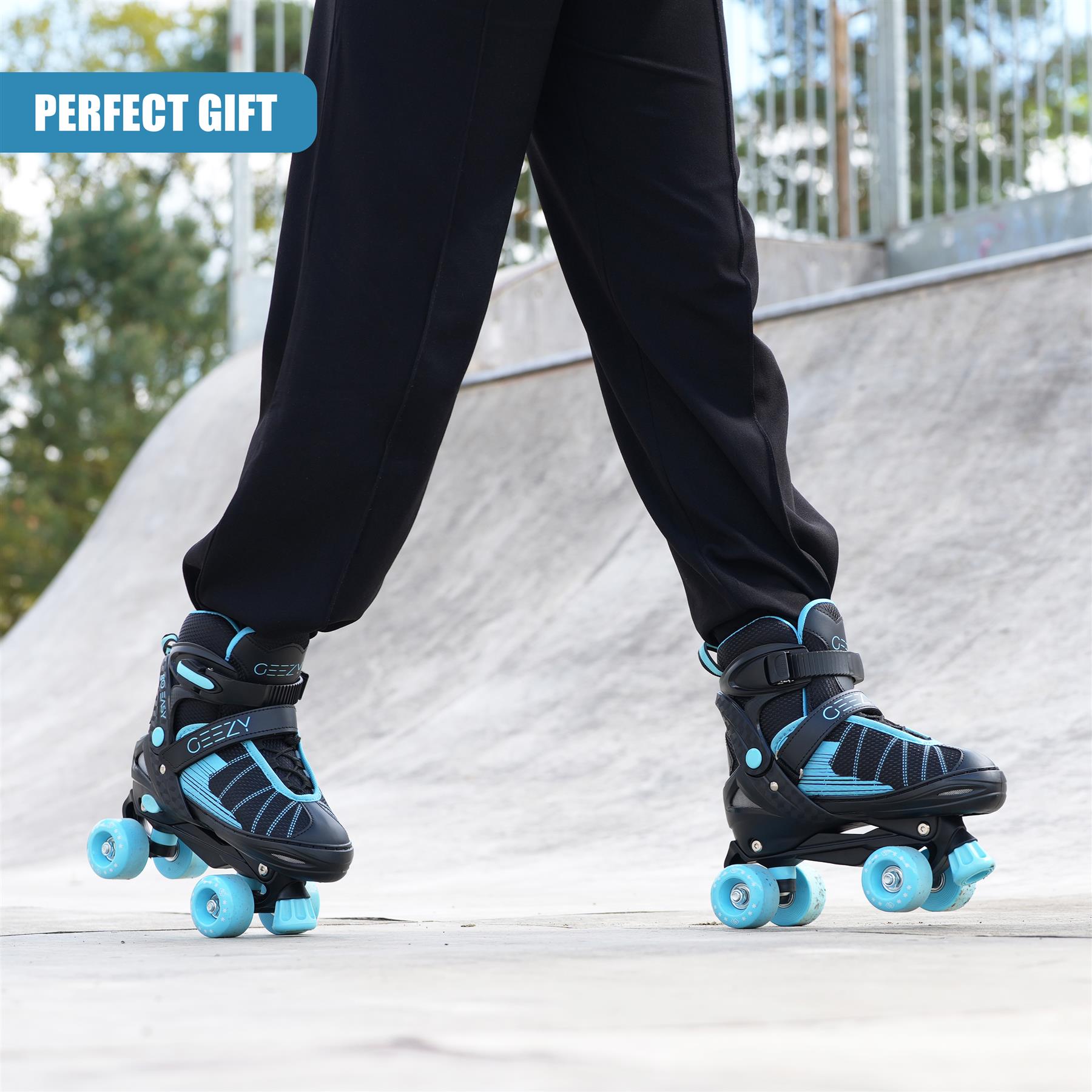 Adjustable Black & Blue Roller Skates with 4 Wheels for Beginner Boys Girls Kids - Picture 27 of 28
