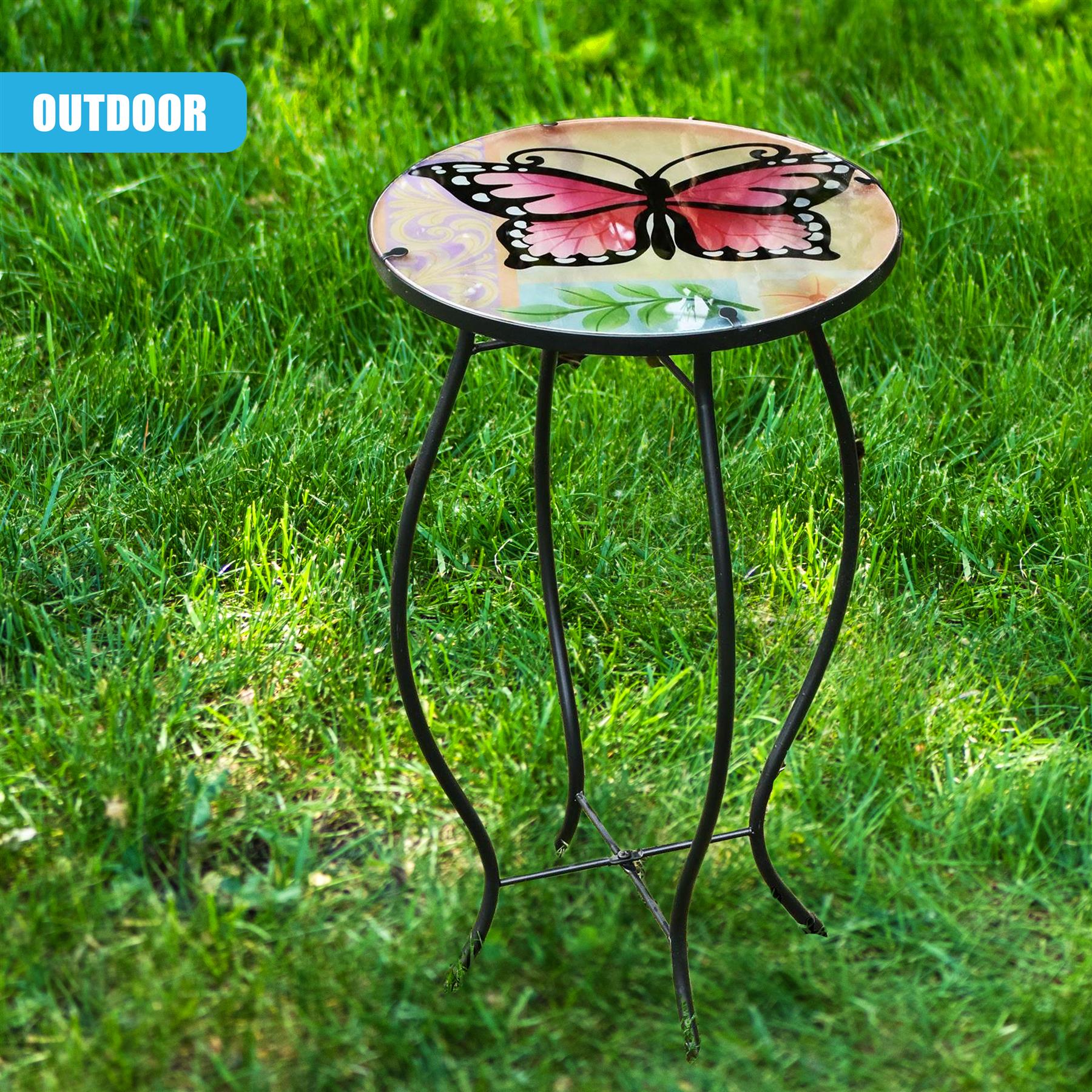 Iron/Glass Round Side Coffee Patio Table Mosaic Design Garden Flower Plant Stand - Picture 31 of 76
