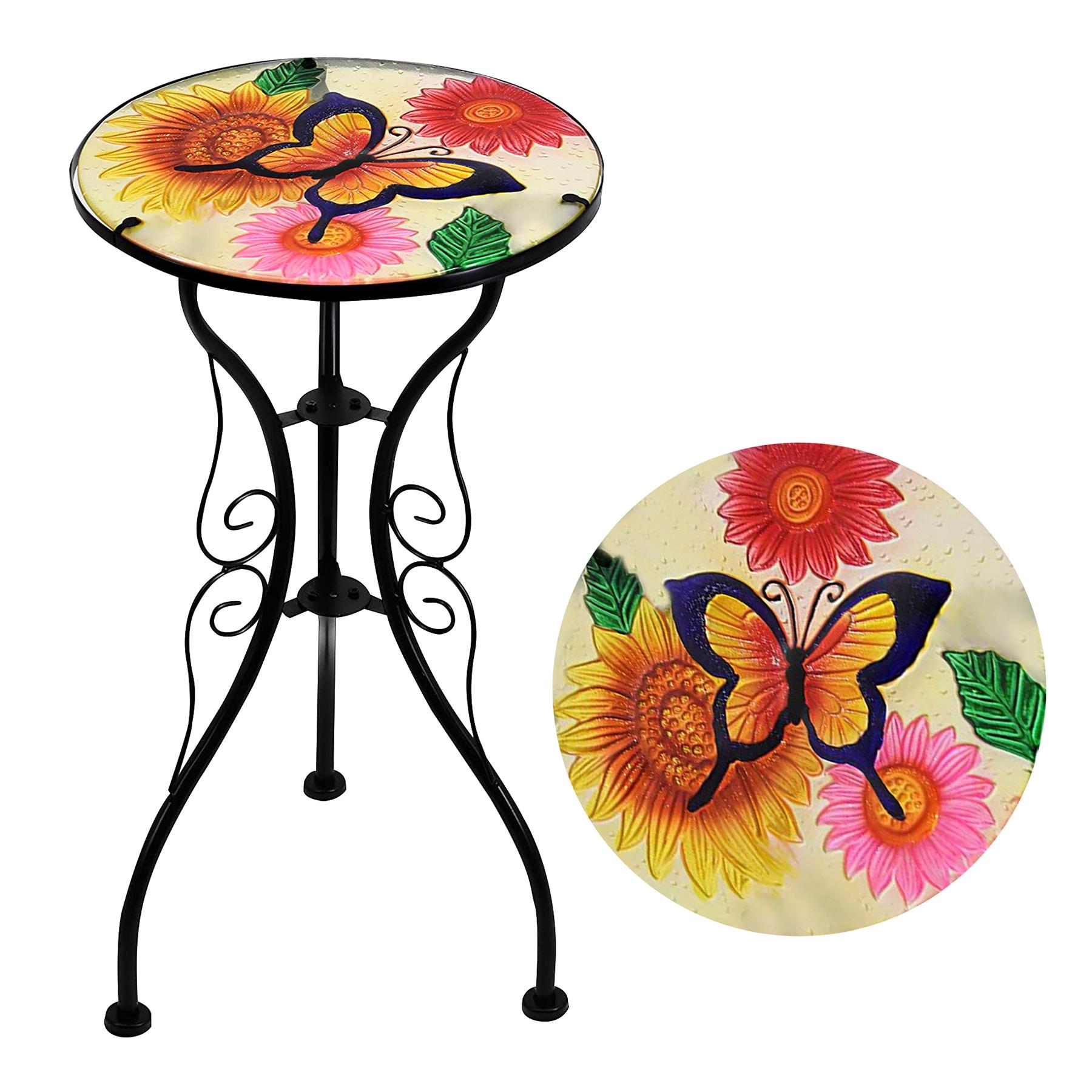Iron/Glass Round Side Coffee Patio Table Mosaic Design Garden Flower Plant Stand - Picture 20 of 76