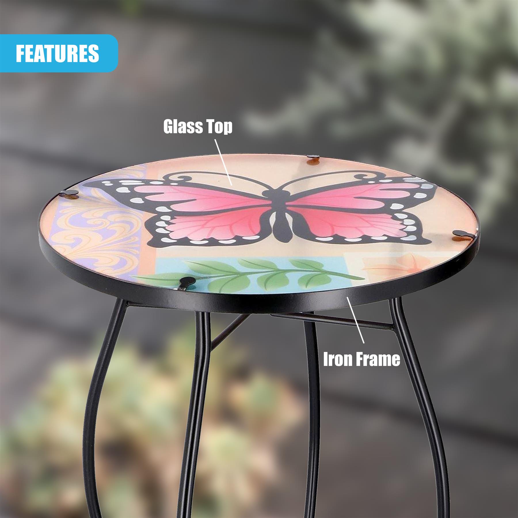 Iron/Glass Round Side Coffee Patio Table Mosaic Design Garden Flower Plant Stand - Picture 30 of 76