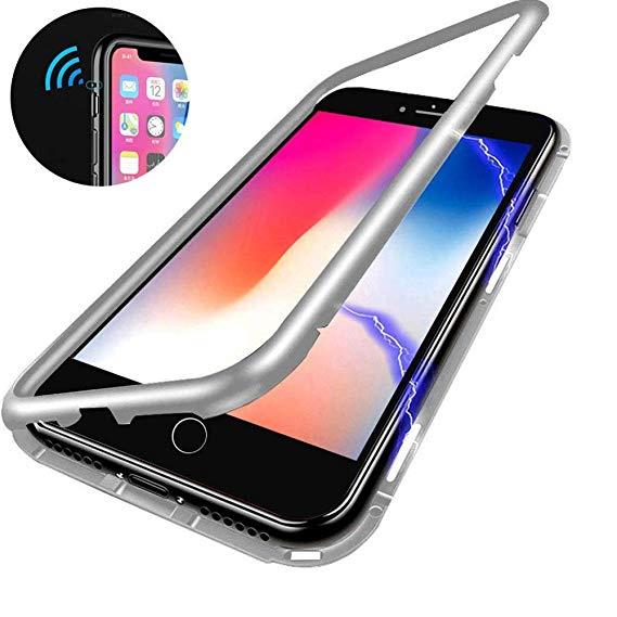 Para iPhone 7 8 360 cubierta completa absorción Magnético Plus Vidrio Transparente Estuche De Metal