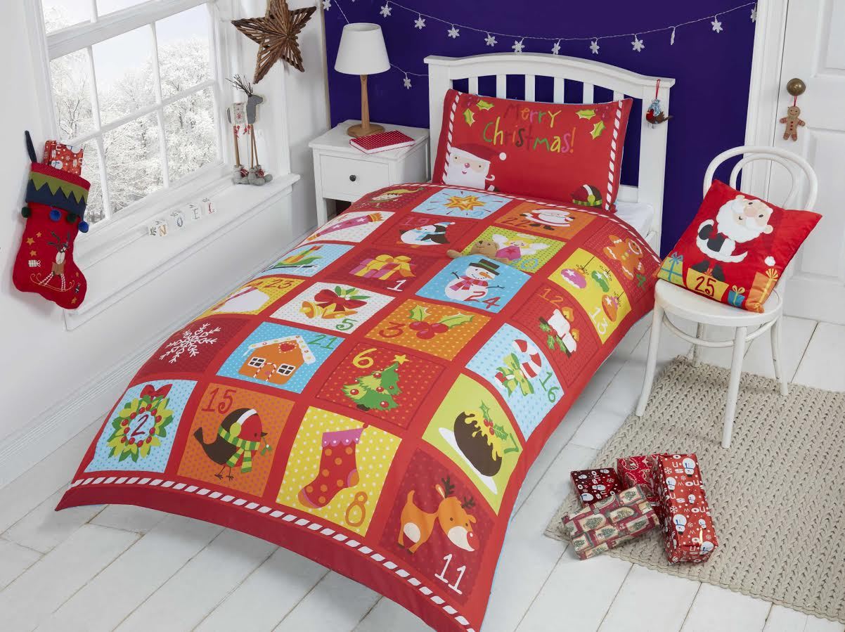 Kids Christmas Bedding Duvet Cover Bright Colourful Festive Xmas Santa
