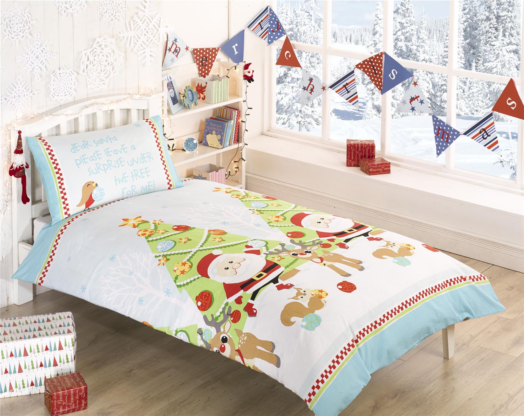 Kids Christmas Bedding Duvet Cover Bright Colourful Festive Xmas Santa