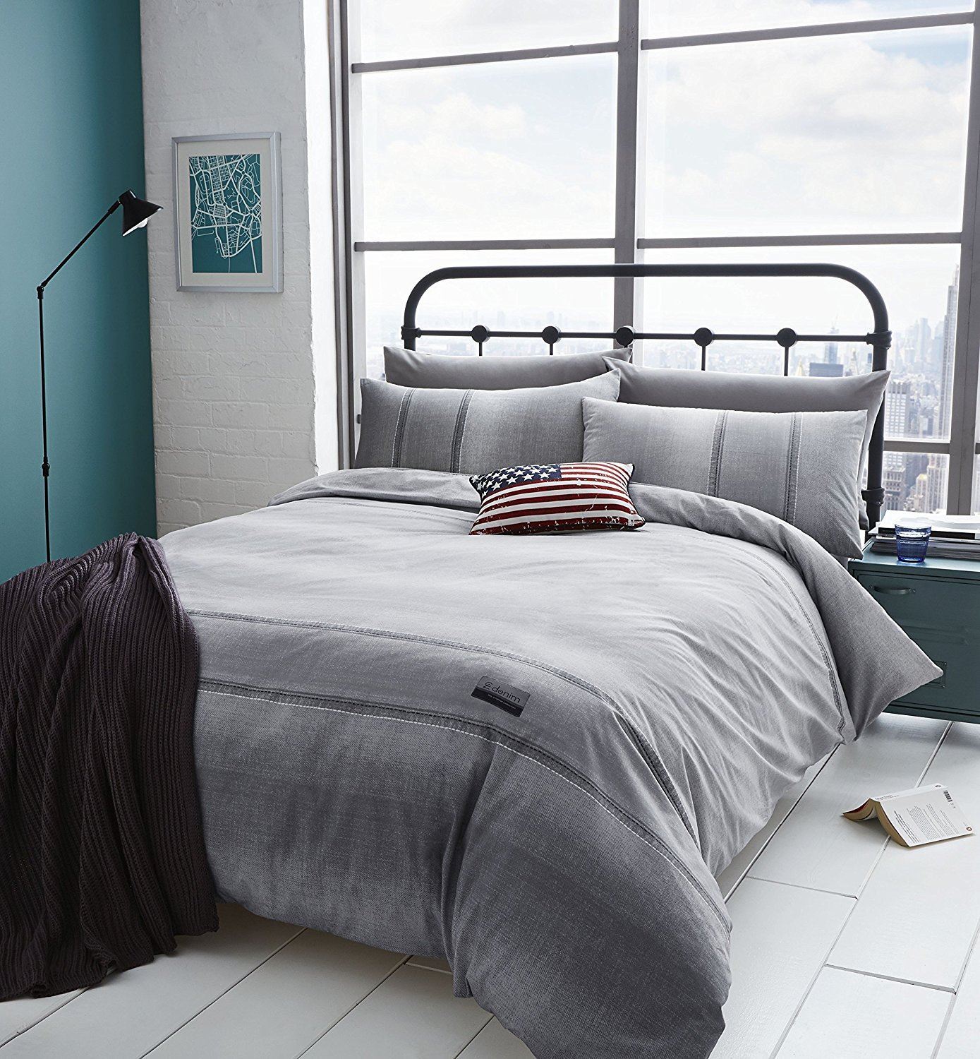 Catherine Lansfield Denim Grey Duvet Cover Single Double King Size eBay