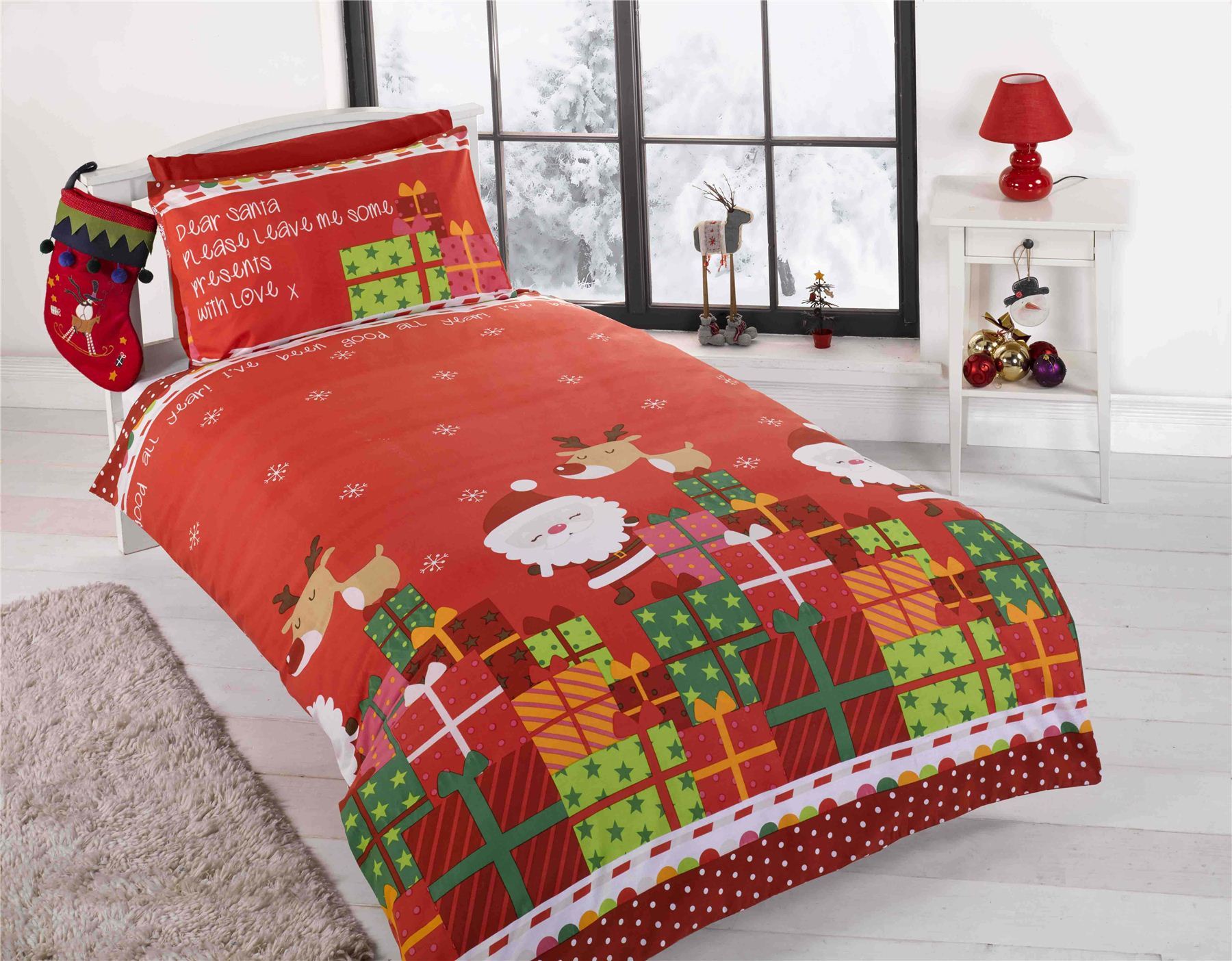 Kids Christmas Bedding Duvet Cover Bright Colourful Festive Xmas Santa Reindeer eBay