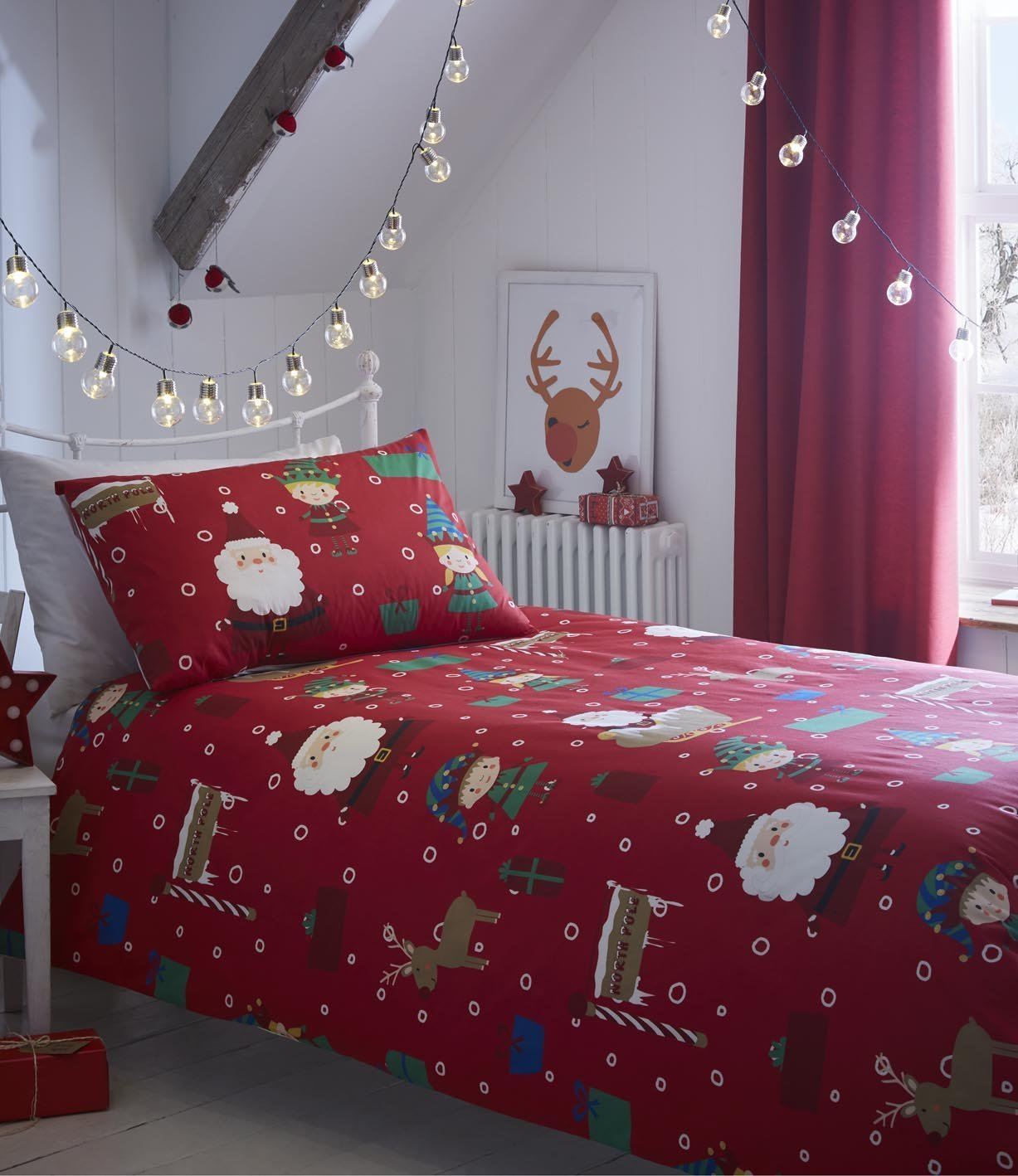 Kids Christmas Bedding Duvet Cover Bright Colourful Festive Xmas Santa