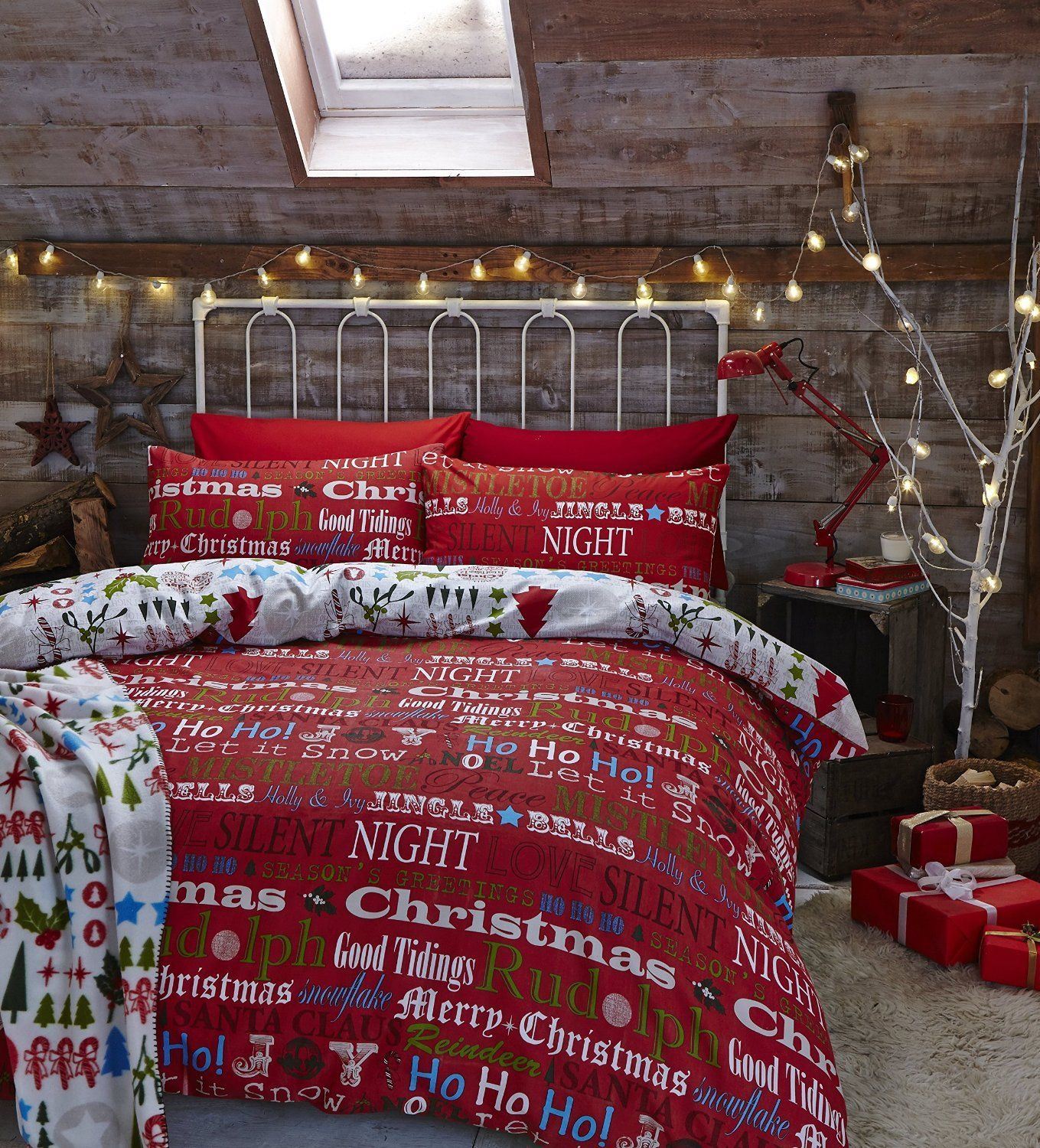 Kids Christmas Bedding Duvet Cover Bright Colourful Festive Xmas Santa