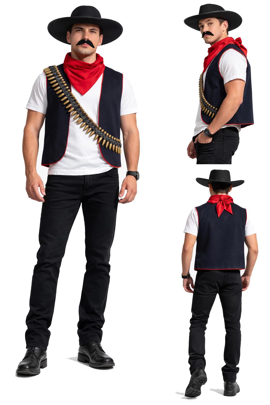 Disfraz de Vestido Elegante Bandido Bandido Forajido del Salvaje Oeste Mexicano para Adultos [3 Tallas]