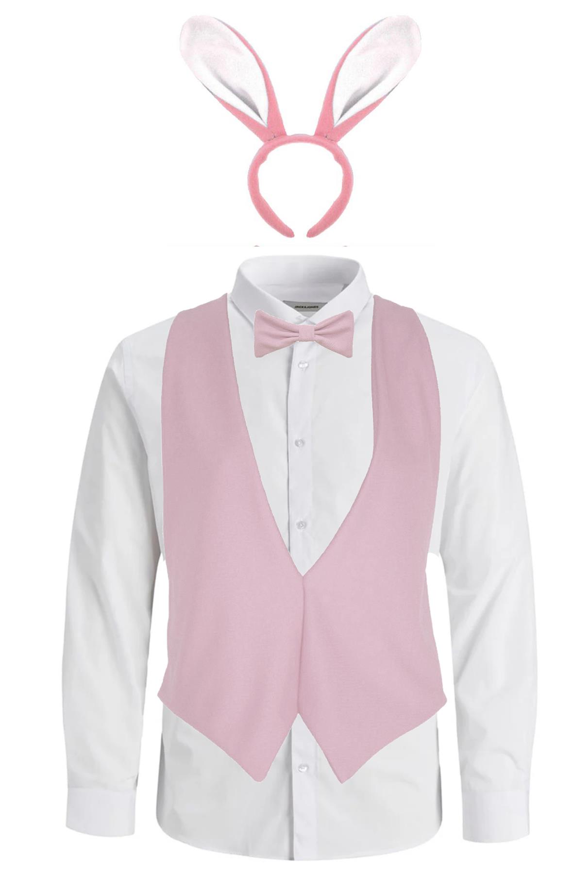 Adults Easter Bunny Waistcoat Bowtie & Rabbit Ears Animal Fancy Dress - Picture 3 of 4