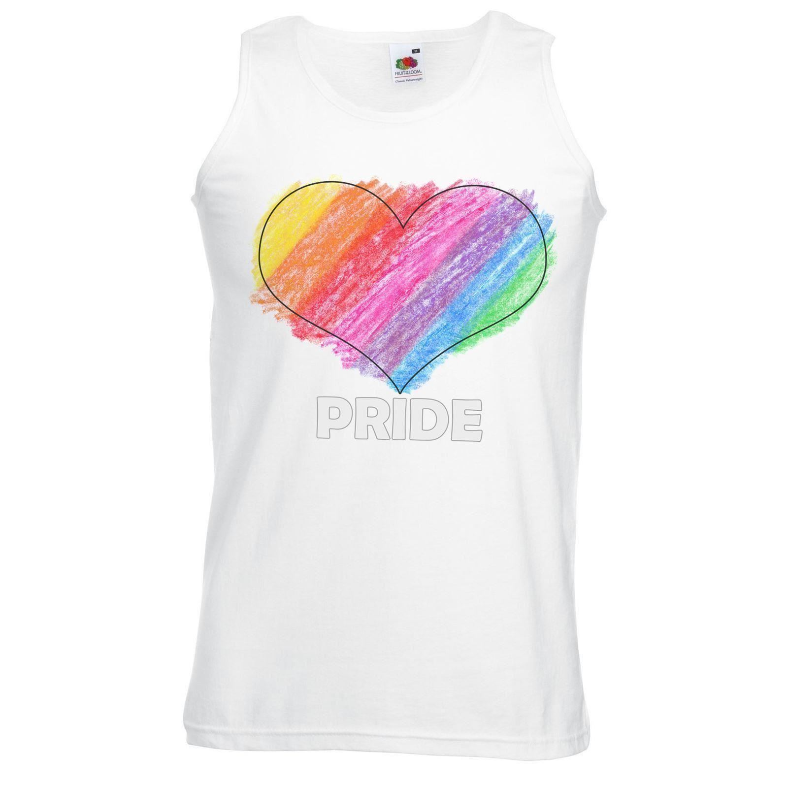 Mens LGBT Rainbow Crayon Love Heart Gay Pride March Unisex White Vest - Picture 6 of 7