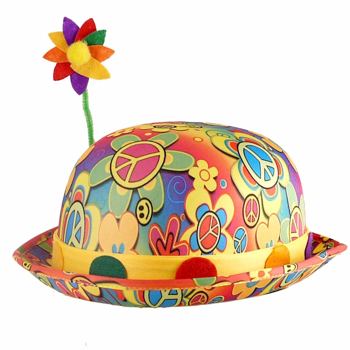 Adults Multi-coloured Bright Floral Flower Fancy Dress Clown Bowler Hat