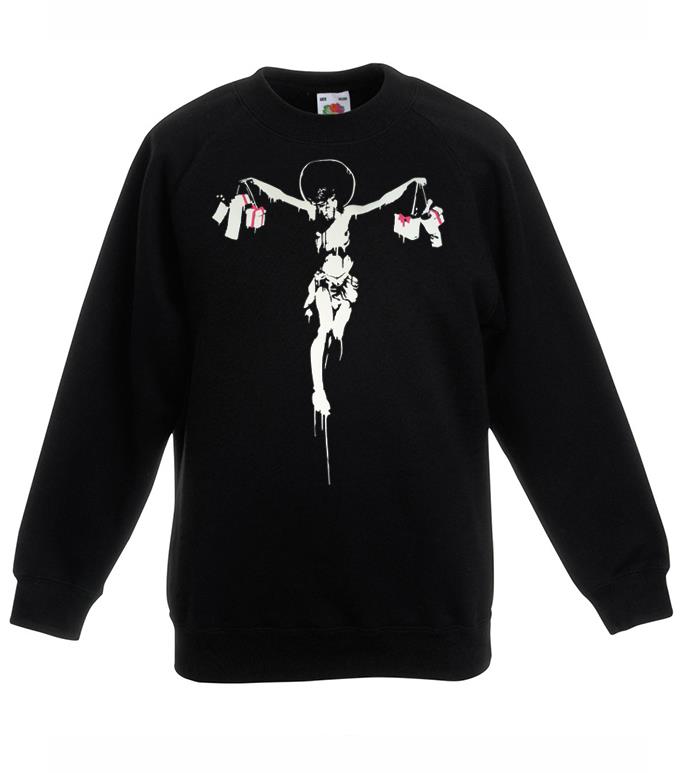 Adults Banksy Xmas Capitalism Jesus Graffiti Art Unisex Black Christmas Jumper - Picture 3 of 7