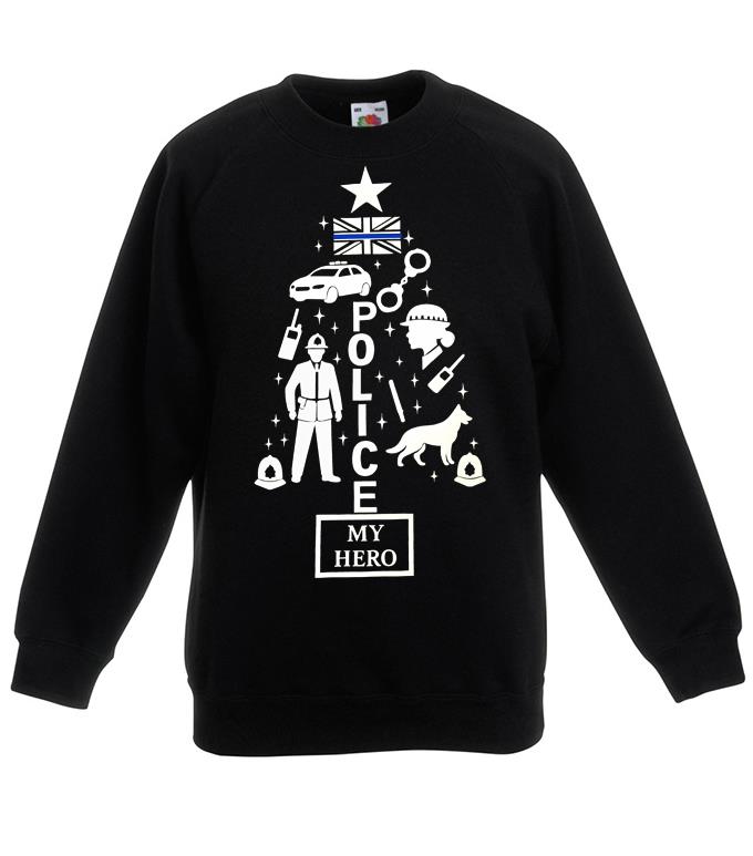 Adults Police My Hero Emergency Services Festive Black Unisex Christmas Jumper - Picture 7 of 7