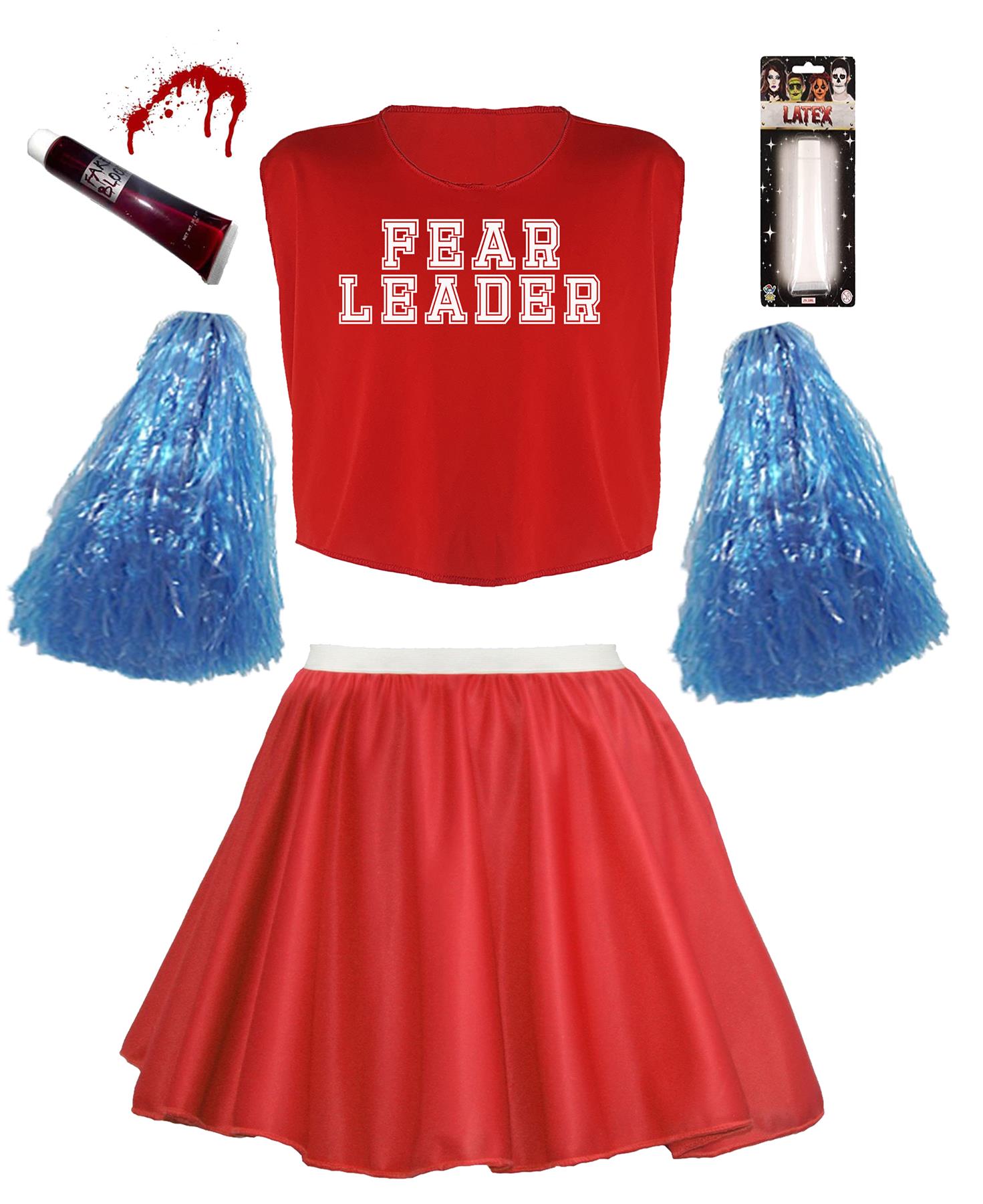 Mens Halloween Fear Leader Drag Cheerleader Fancy Dress Costume - Picture 4 of 5