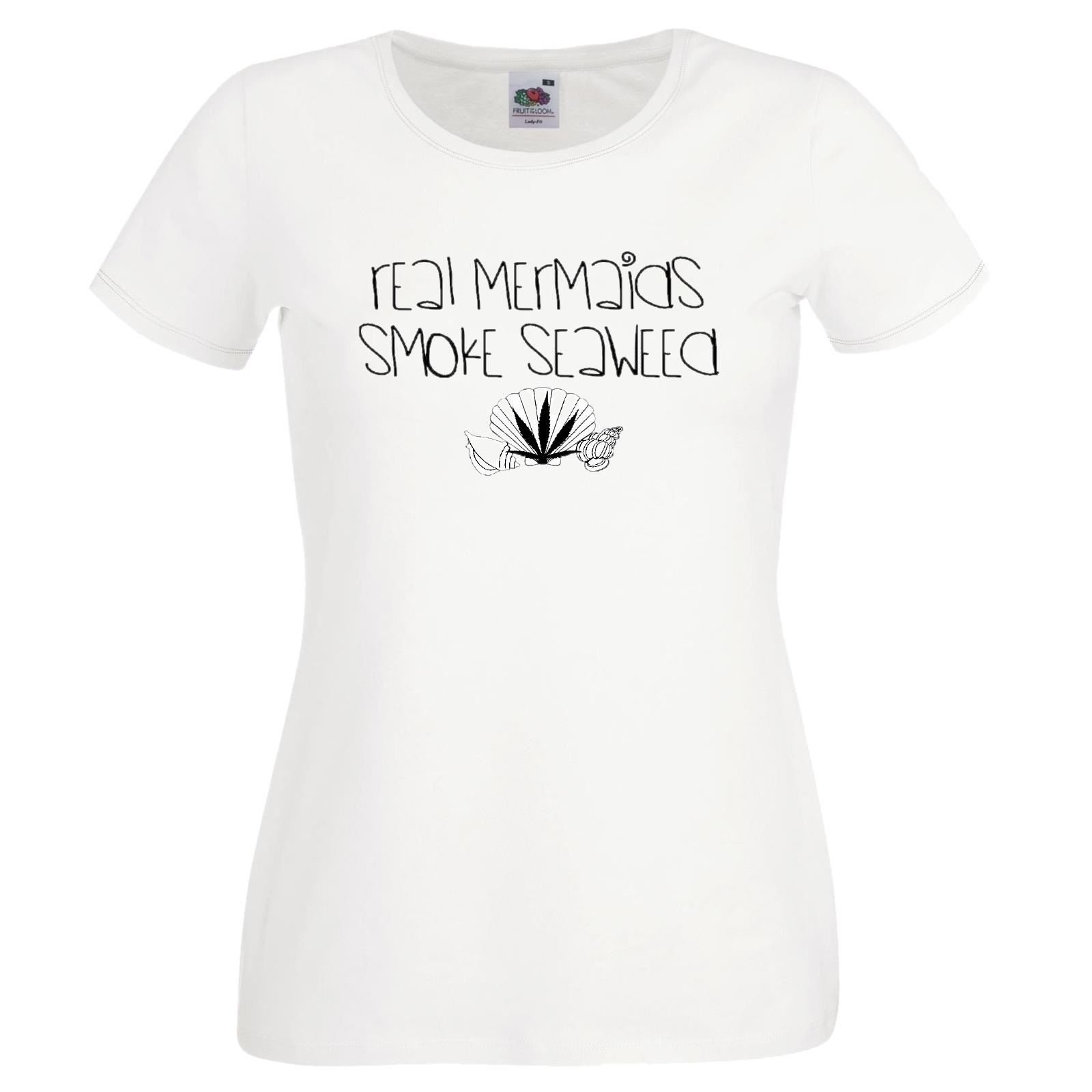 T-Shirt echte Meerjungfrauen Rauch Seetang Boho Festival Unkraut - Bild 3 von 7