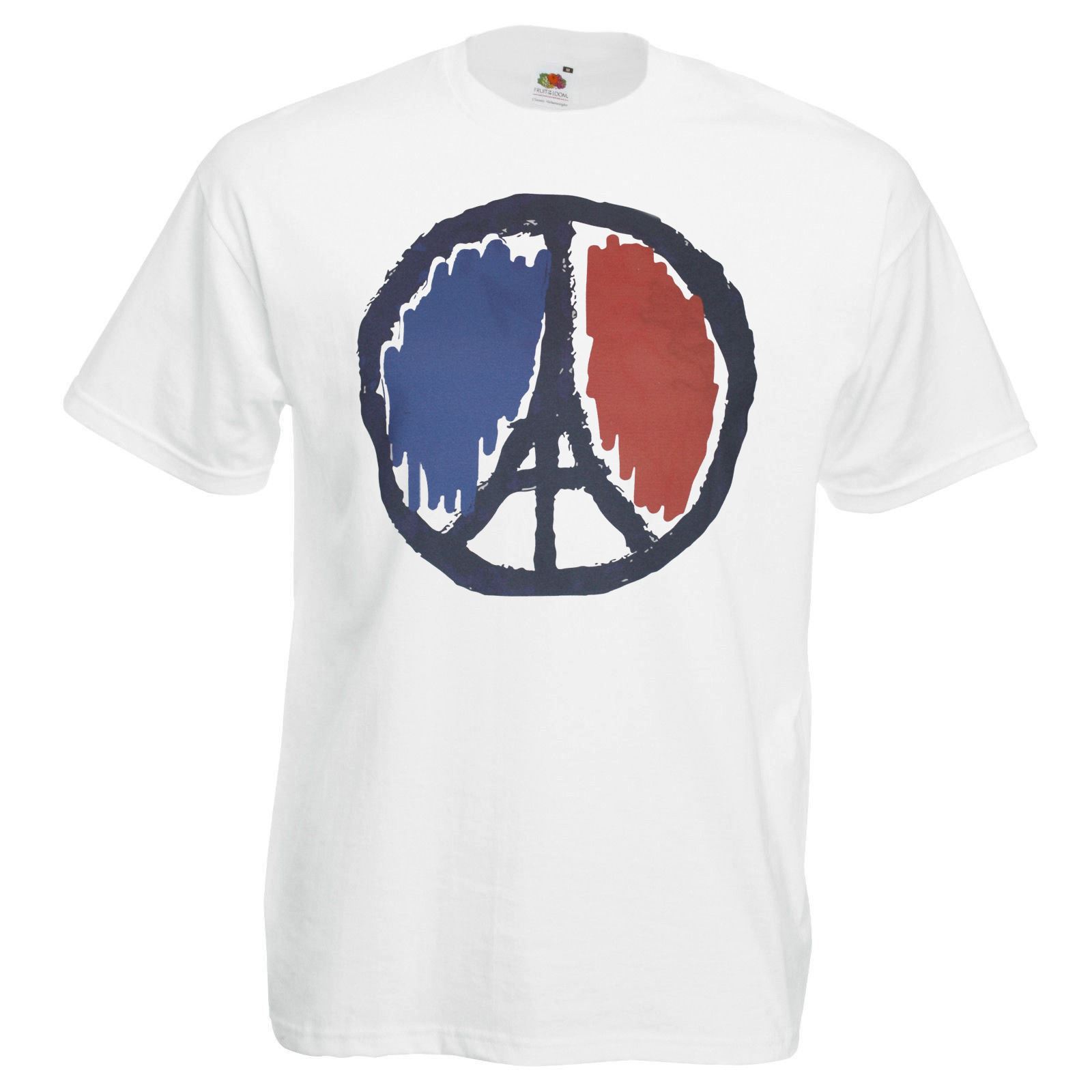 Mens White Peace in Paris T shirt French Flag Political Ceasefire One Love