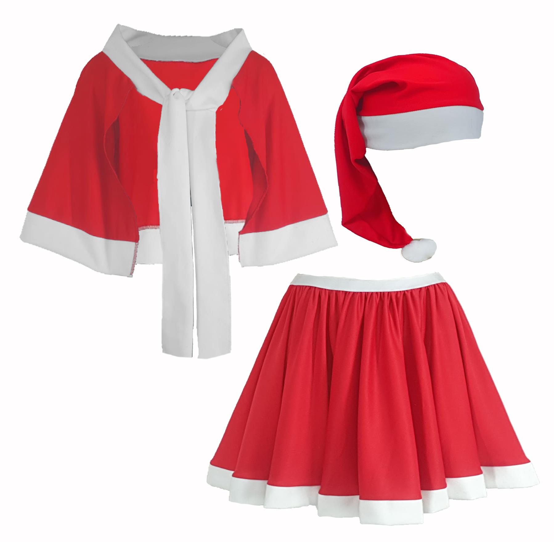 Childs Little Miss Christmas Skirt Shawl & Santa Hat Festive Fancy Dress Costume - Picture 8 of 15