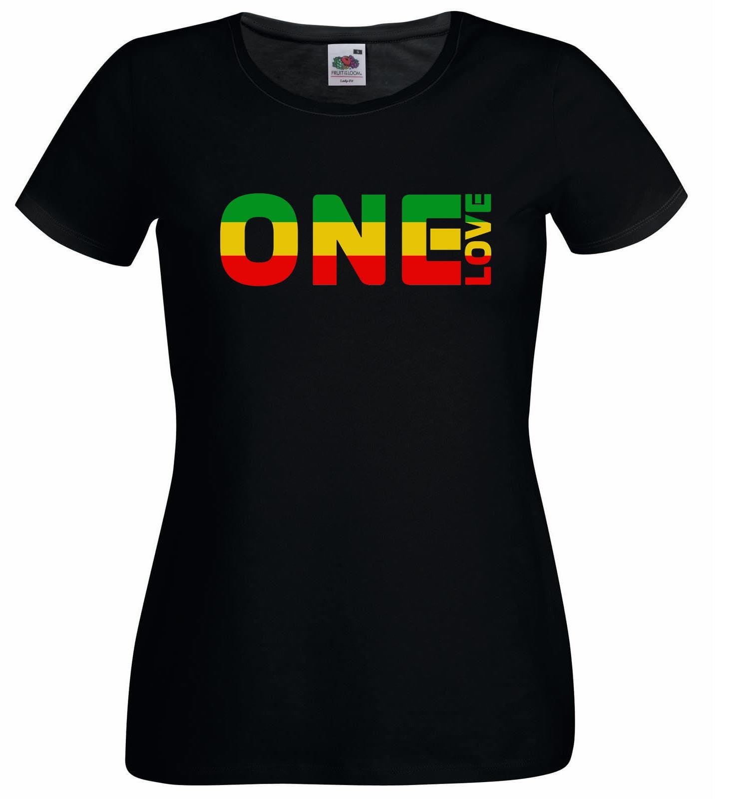 Womens One Love Rasta Rastafarian Jamaica Lady Fit Black T-Shirt - Picture 8 of 8