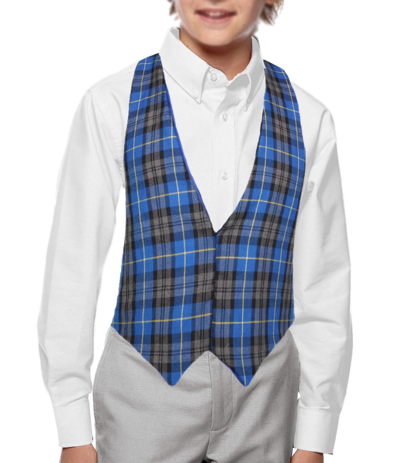 Blue Hunting Tartan Backless Waistcoat Scottish Fancy Dress Accessory