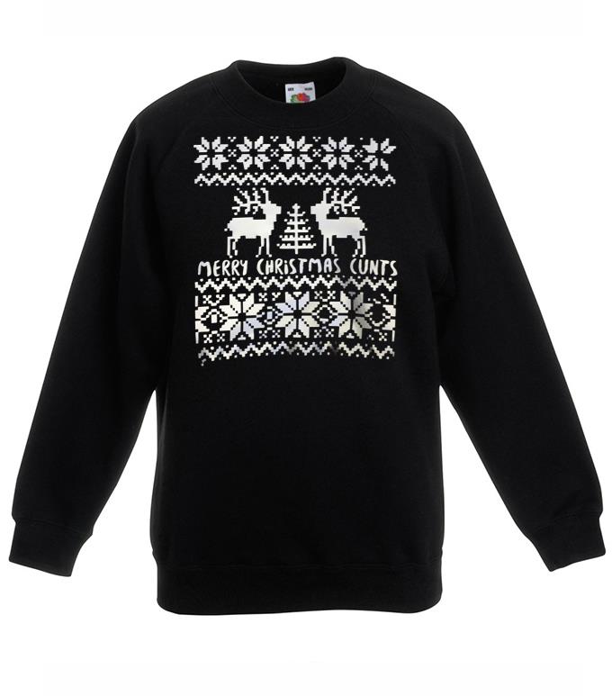 Adults Rude Humour Merry Christmas Reindeer Black Unisex Christmas Jumper - Picture 6 of 7