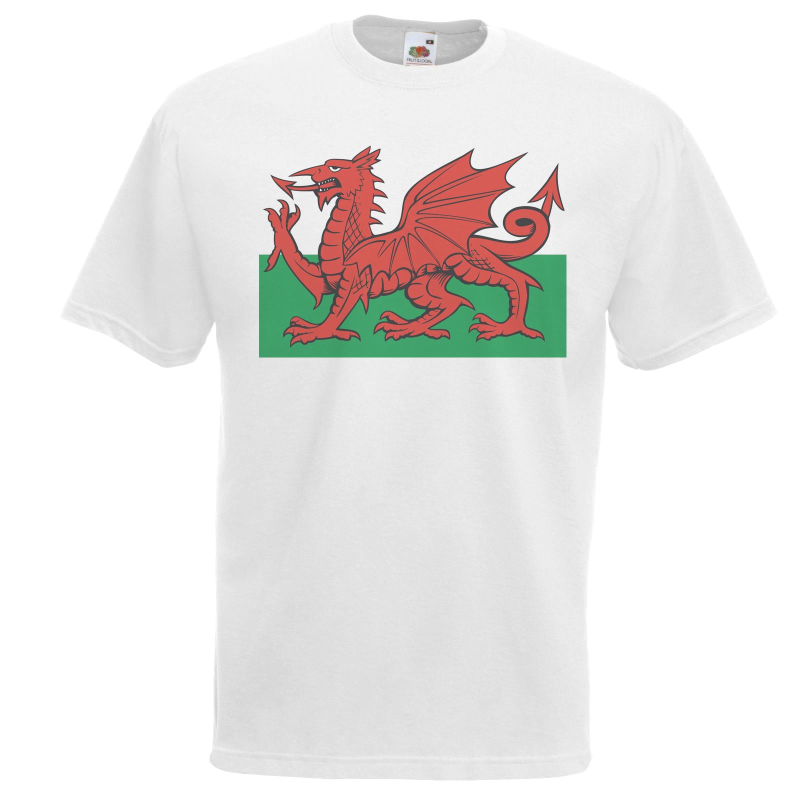 Mens White Cymru Y Ddraig Goch TShirt Wales Flag Welsh Rugby TShirt