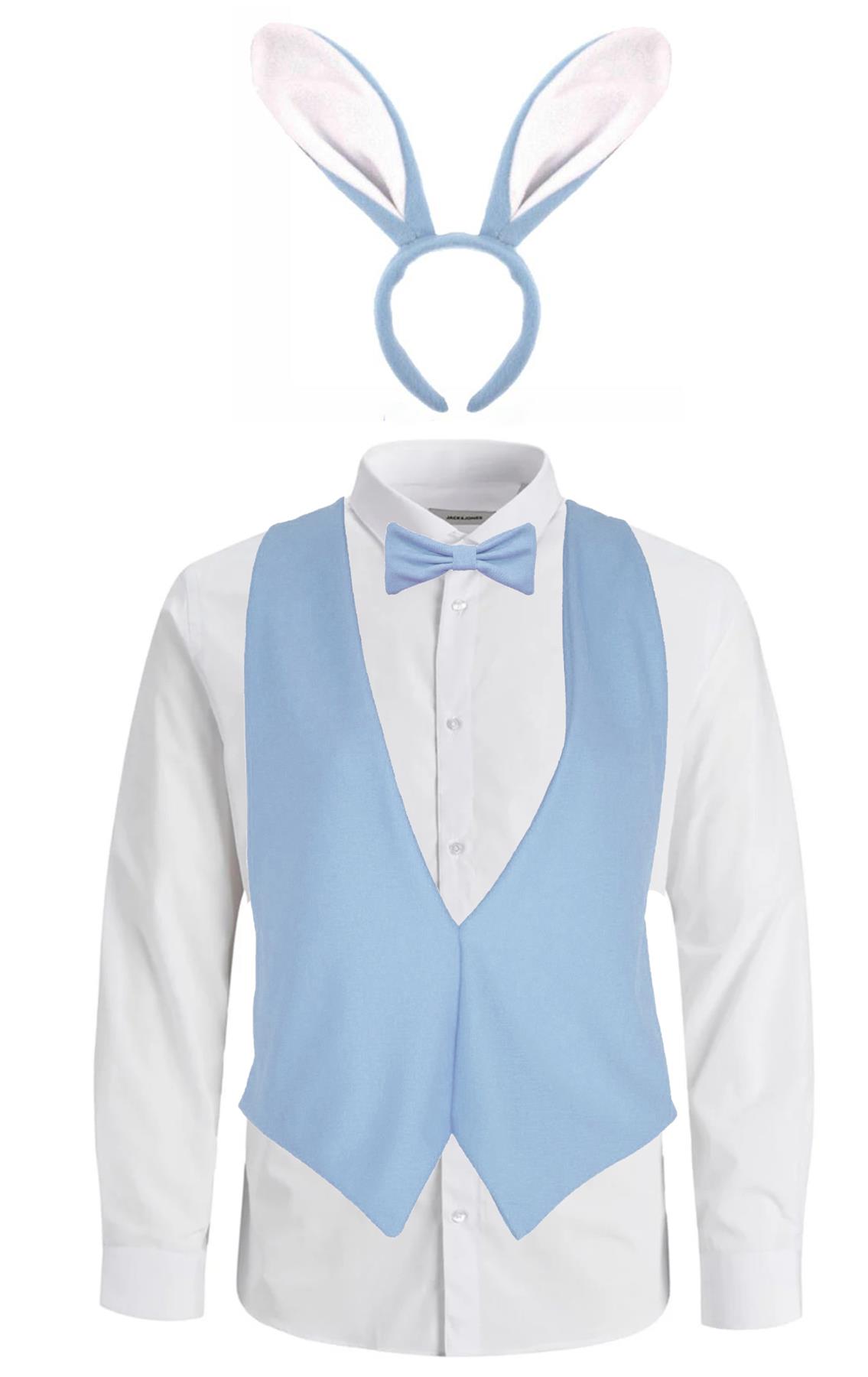 Adults Easter Bunny Waistcoat Bowtie & Rabbit Ears Animal Fancy Dress - Picture 2 of 4